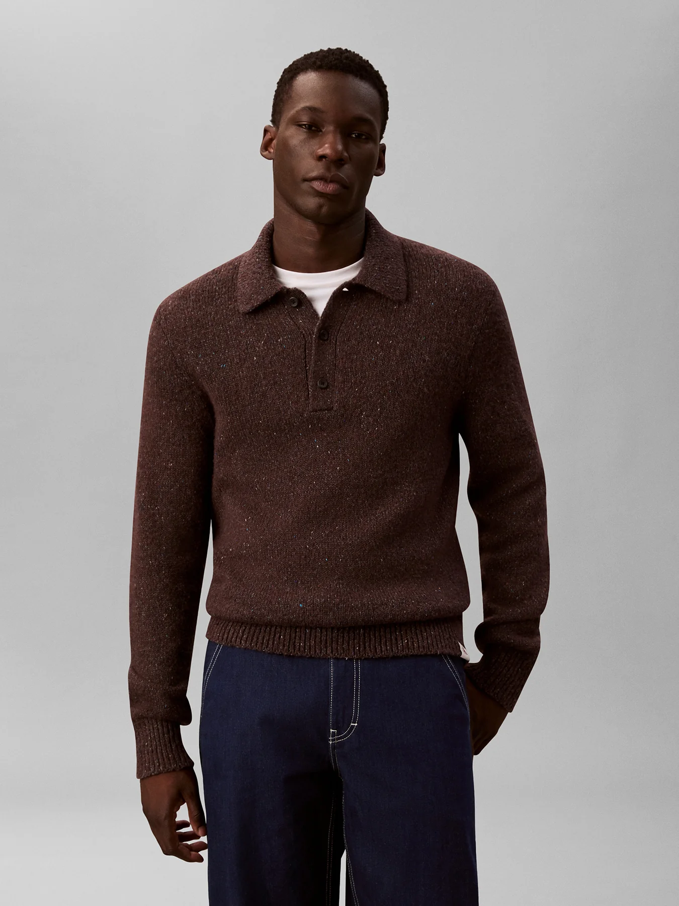 Wool Blend Polo Jumper Brown - Image 3