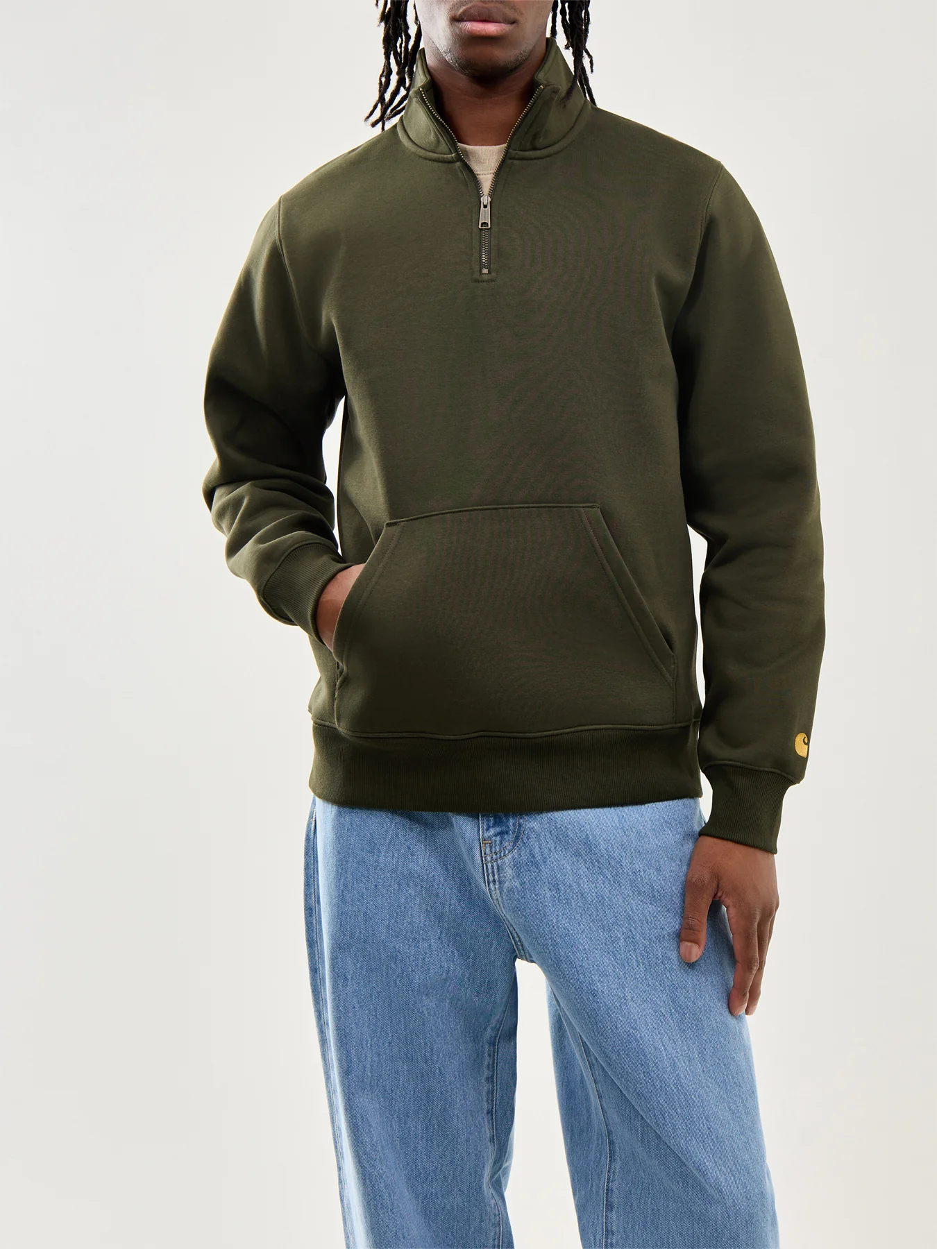 Chase Neck Zip Sweat Olive Gold - Image 4