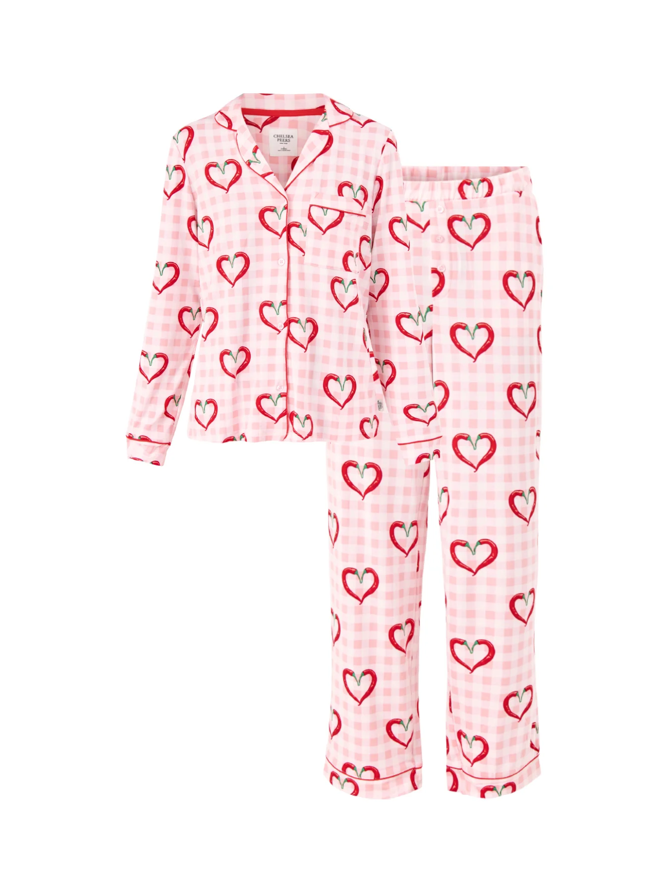 Chilli Heart Gingham Long Pyjama Set Pink