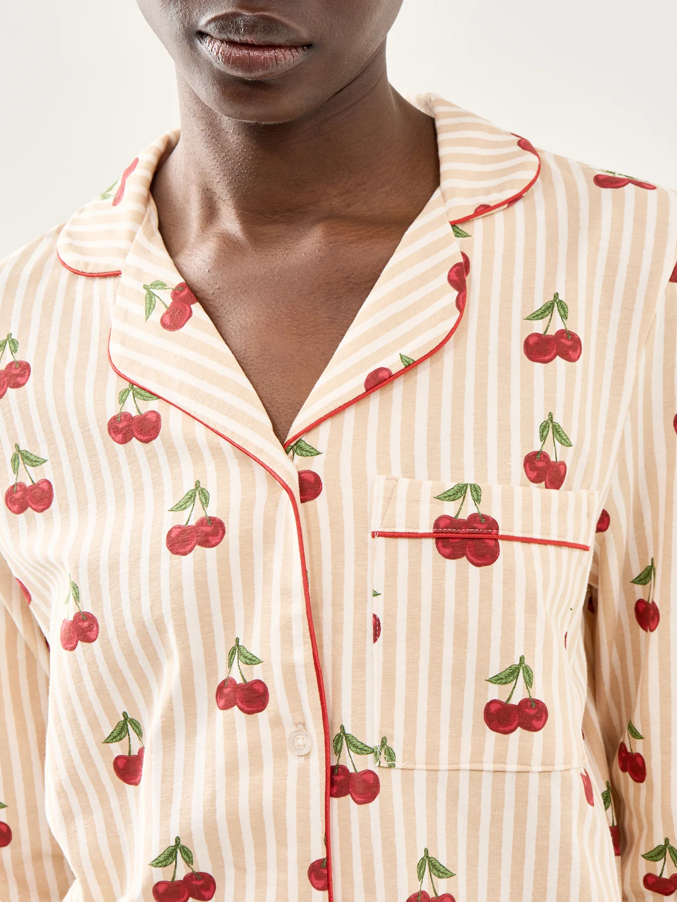 Ditsy Cherry Stripe Long PJ Set - Image 4