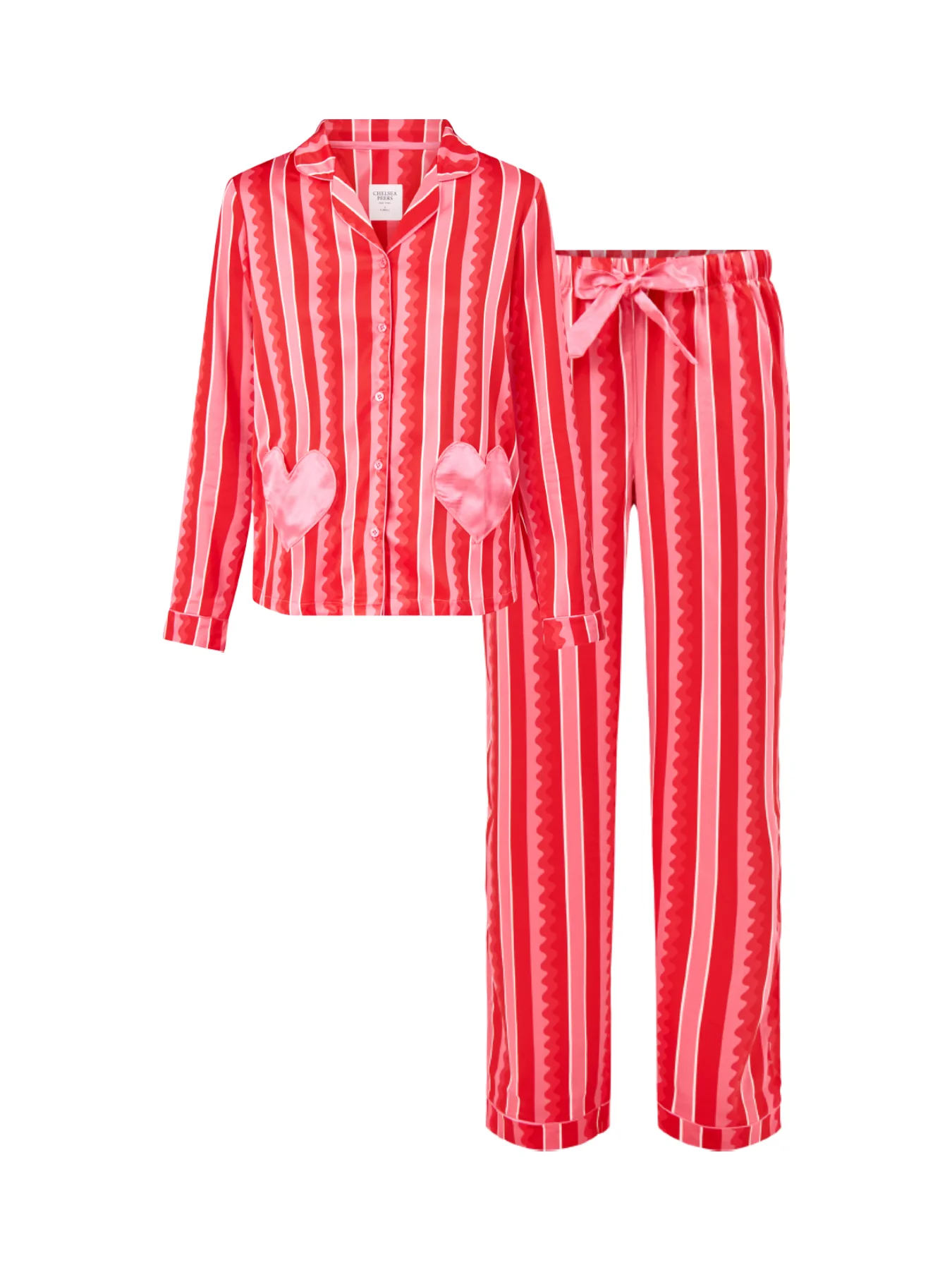 Peers Tonal Wiggle Satin Long Pyjama Set Pink