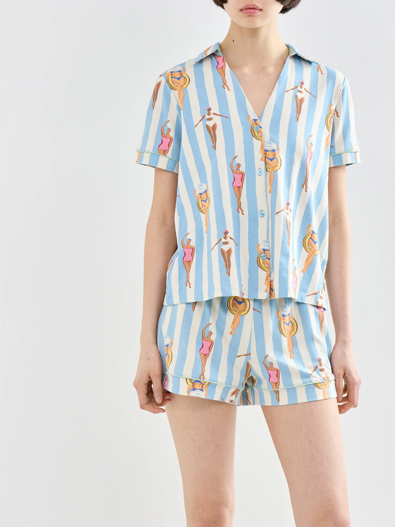 Stripe Pyjama Short Set Blue - Image 2