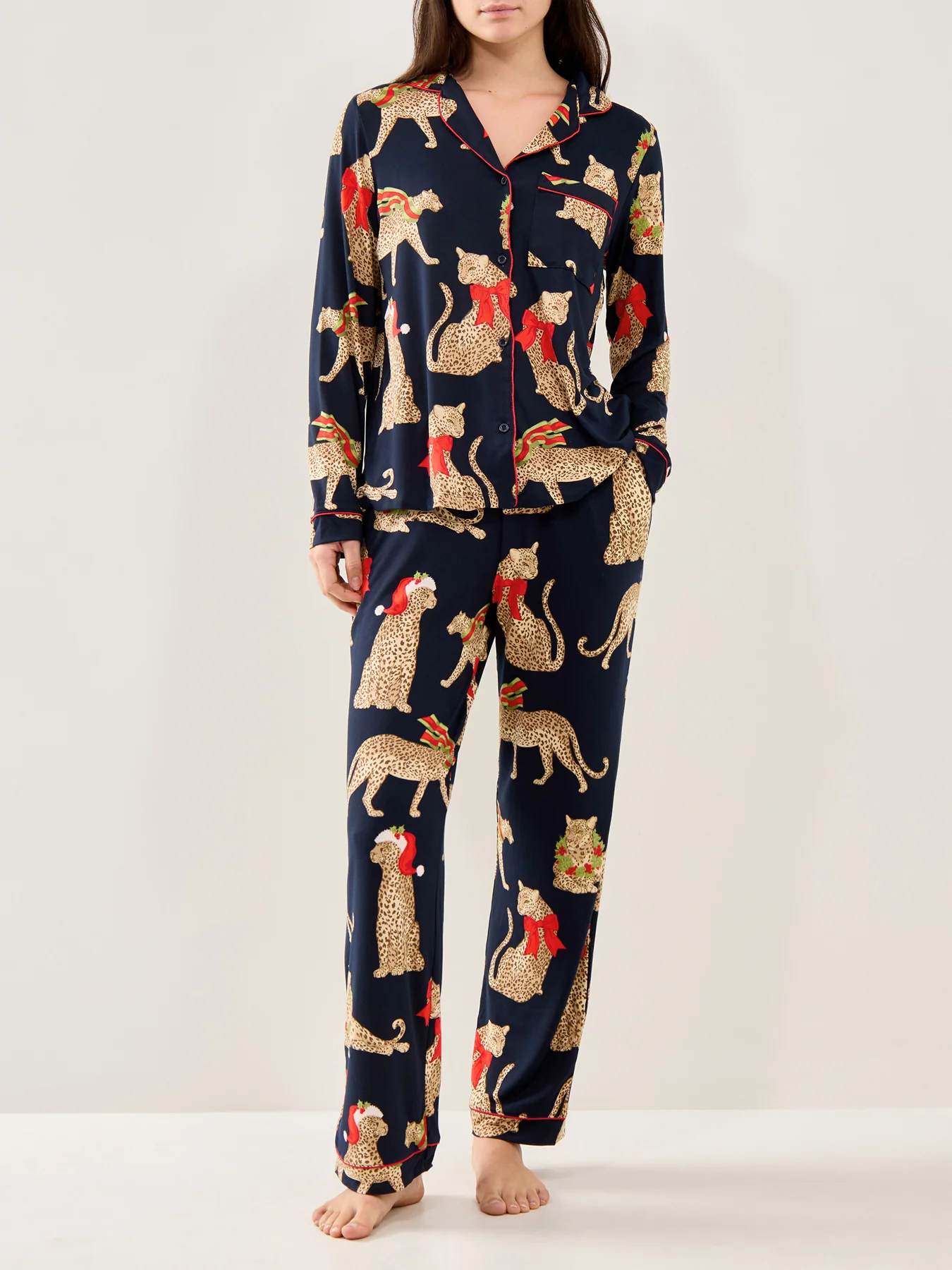 Christmas Leopard Pyjama Set Navy - Image 2