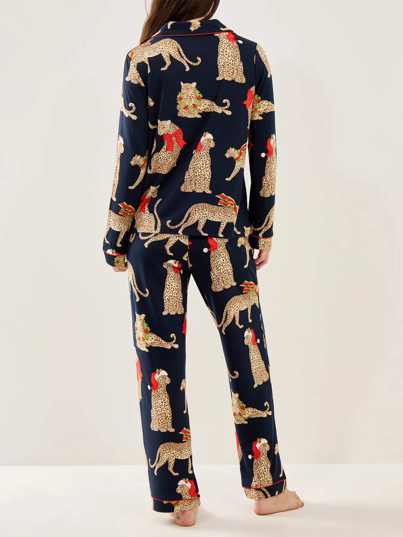 Christmas Leopard Pyjama Set Navy - Image 3