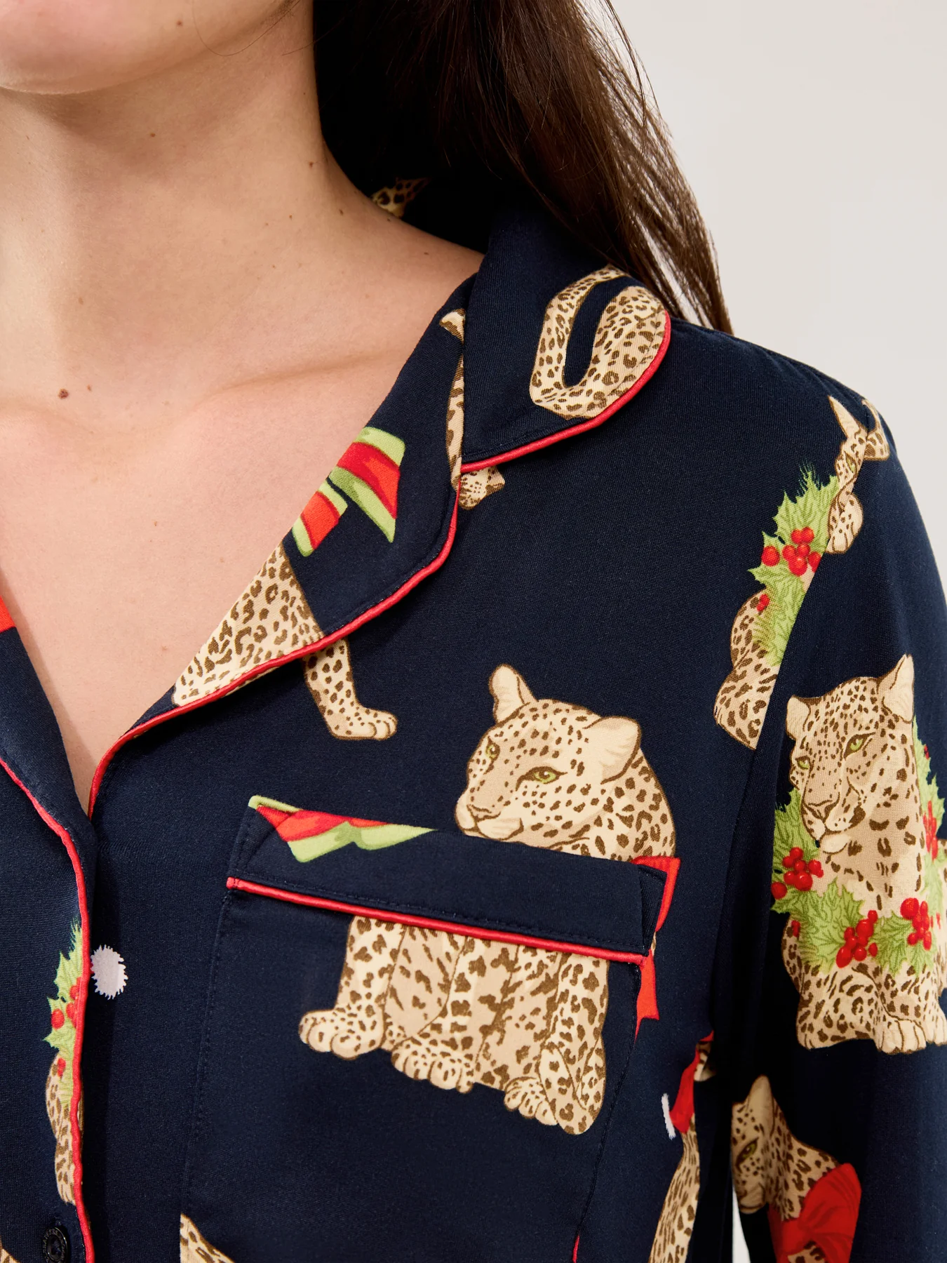 Christmas Leopard Pyjama Set Navy - Image 4
