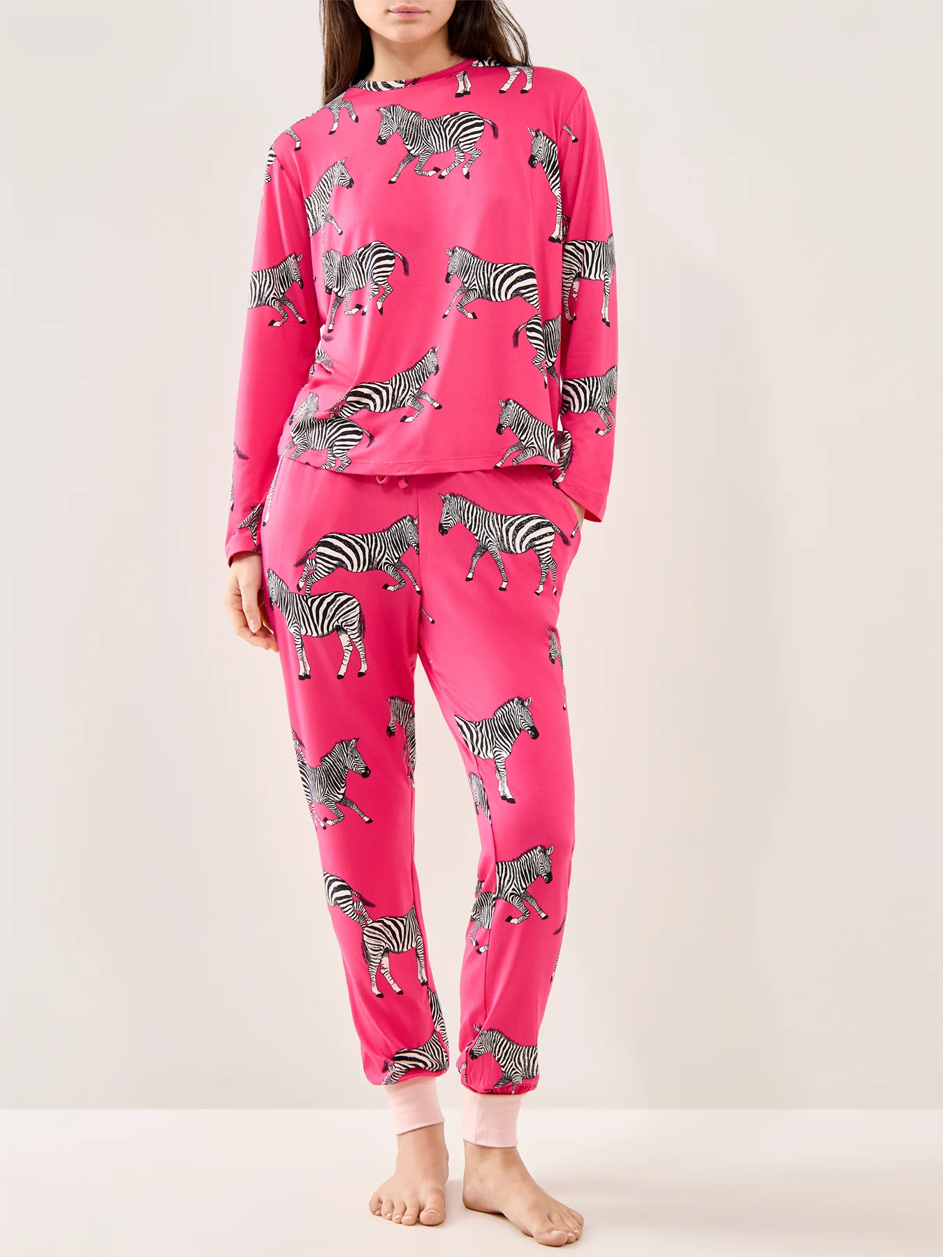 Zebra Crew Neck Pyjama Set Pink - Image 2