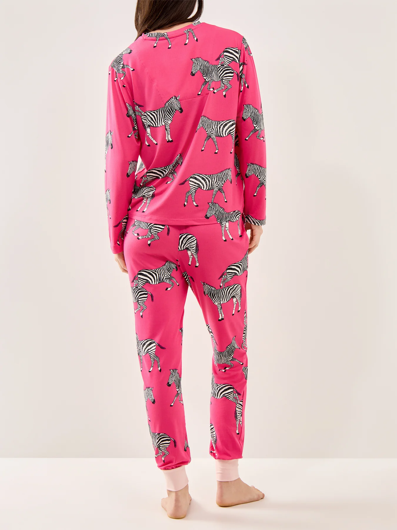 Zebra Crew Neck Pyjama Set Pink - Image 3