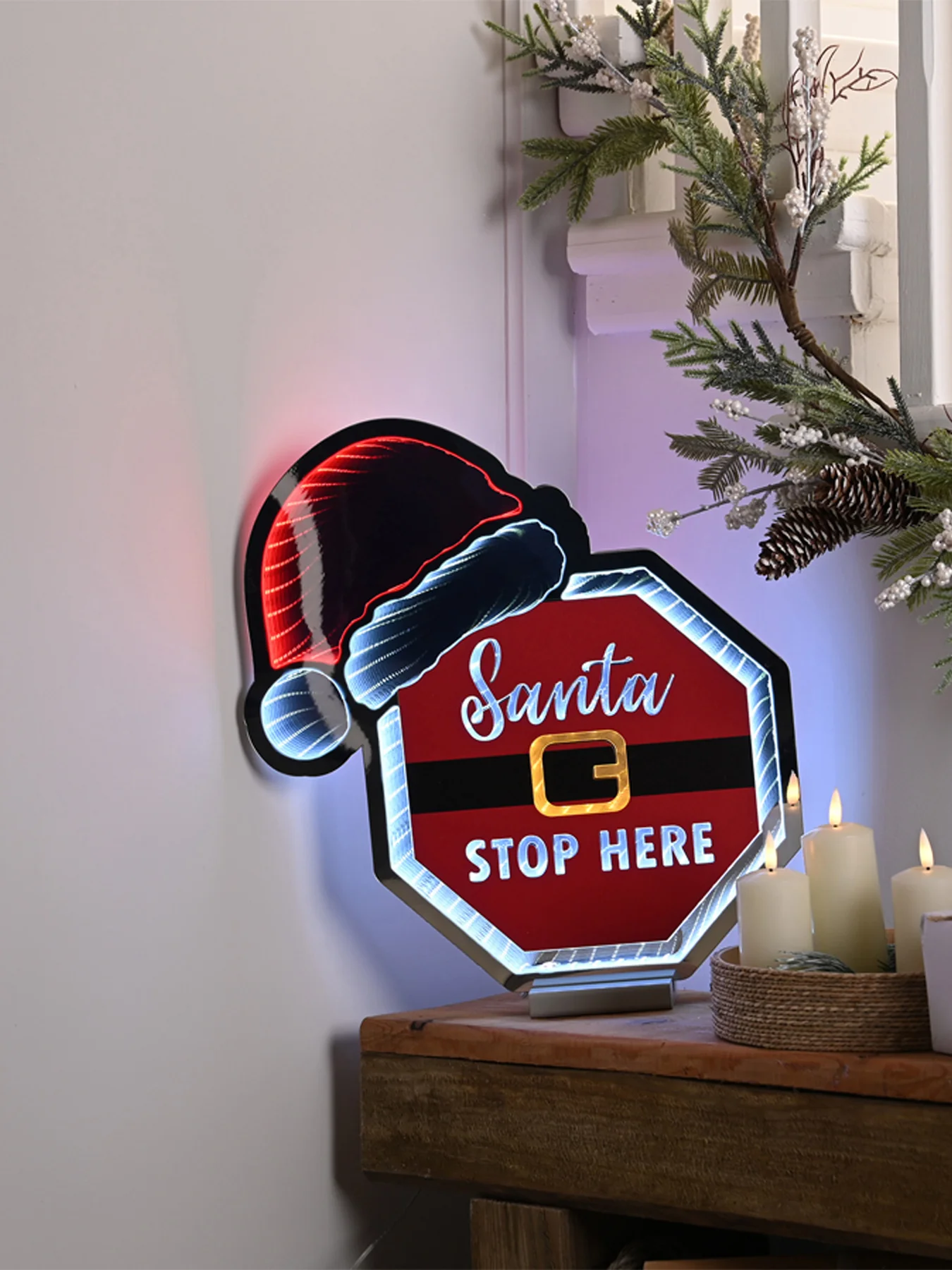 Santa Stop Here with Hat LED Sign 40cm - Image 2