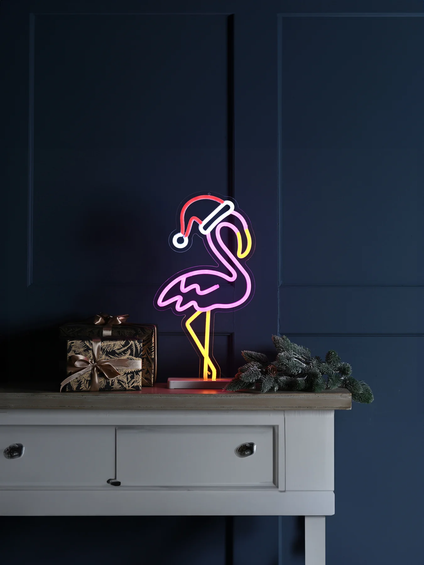 Festive Flamingo LED Neon Sign on Base 43cm - Image 2