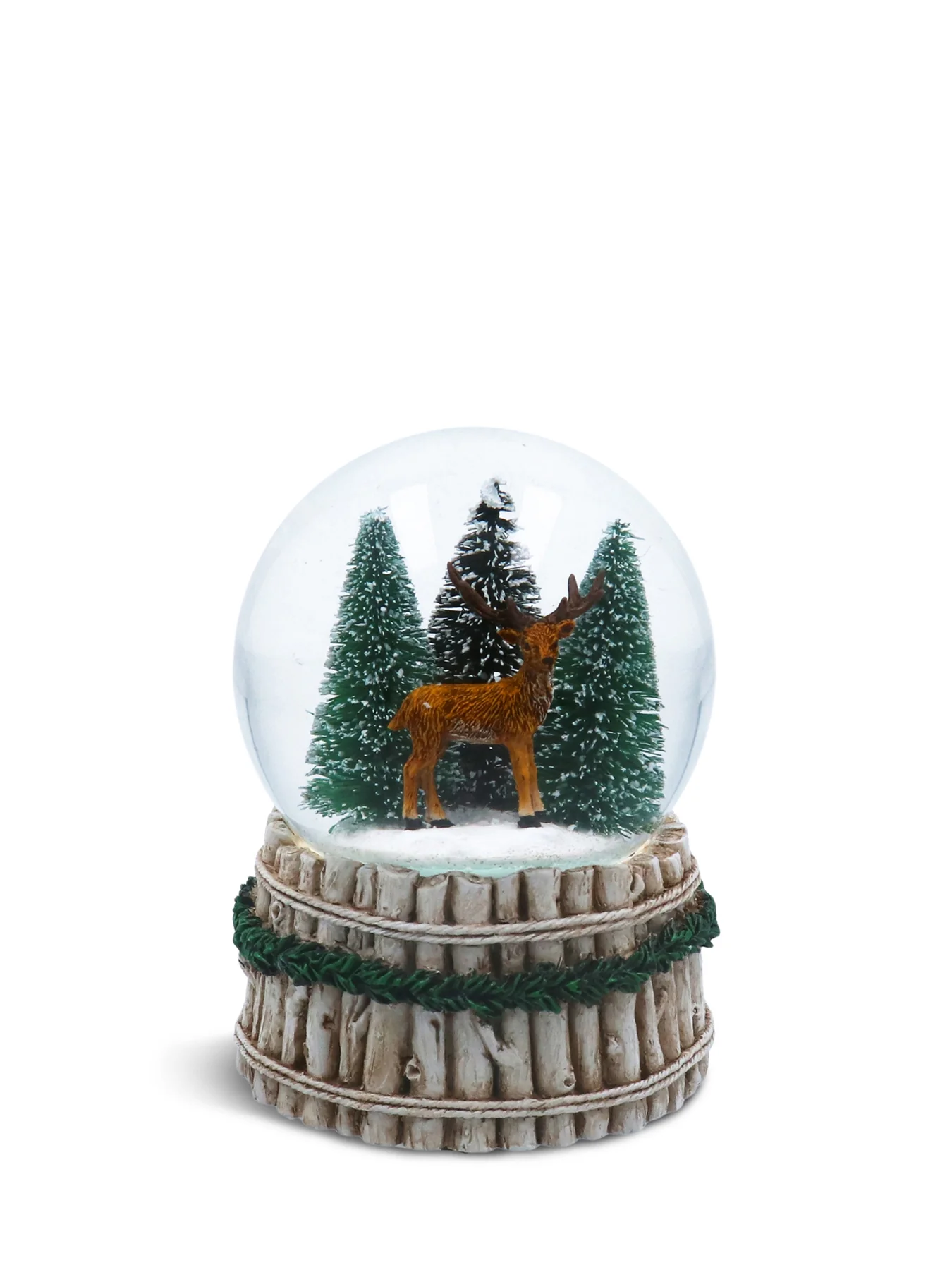 Christmas Music Snow Globe Stag In Pine Wood