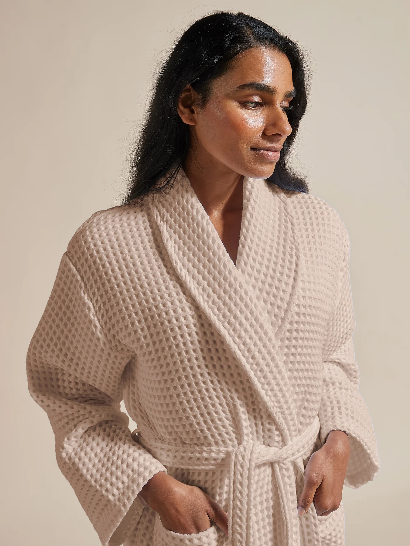 Waffle Cotton Robe Pink - Image 3