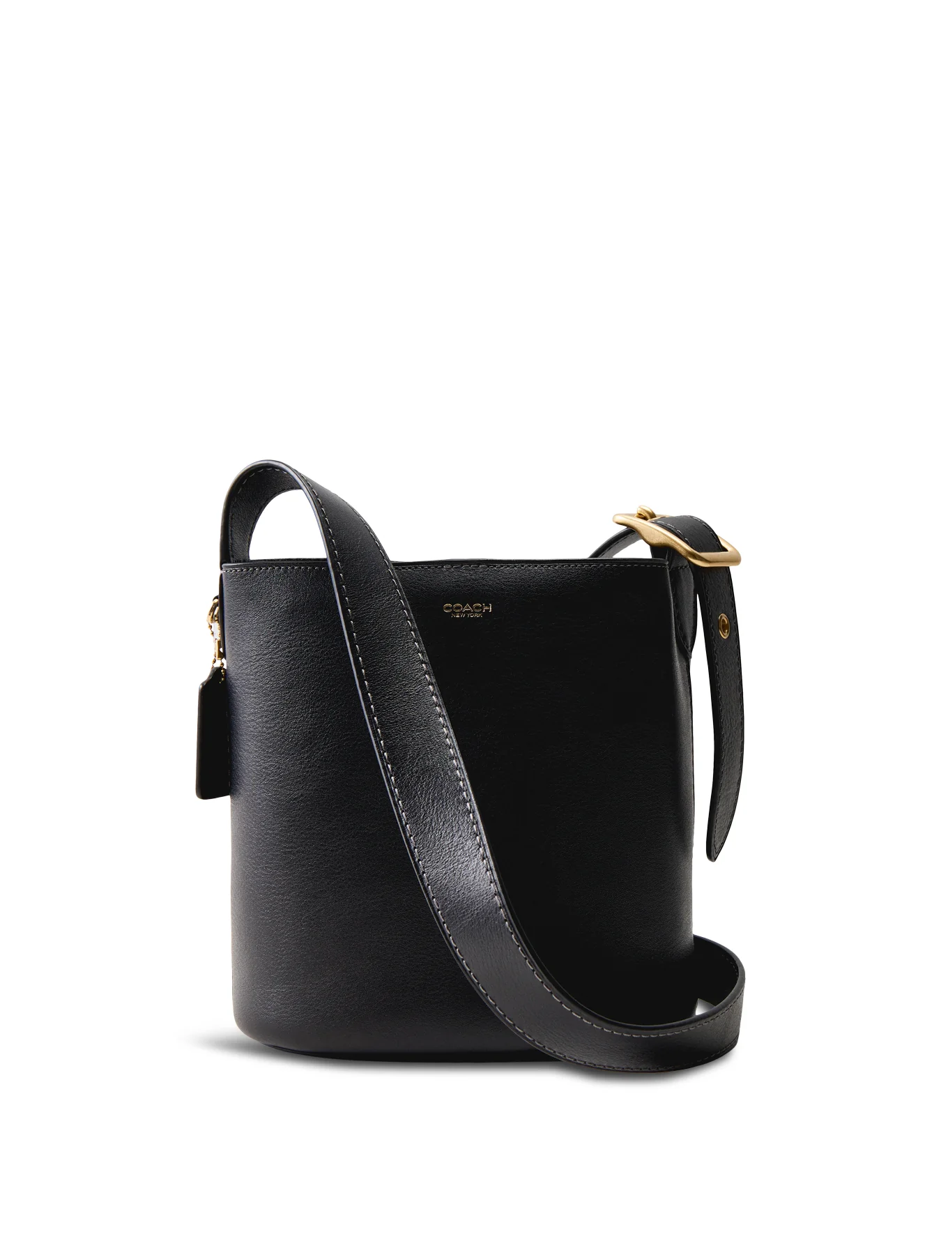 Natural Grain Leather Bucket Bag Black