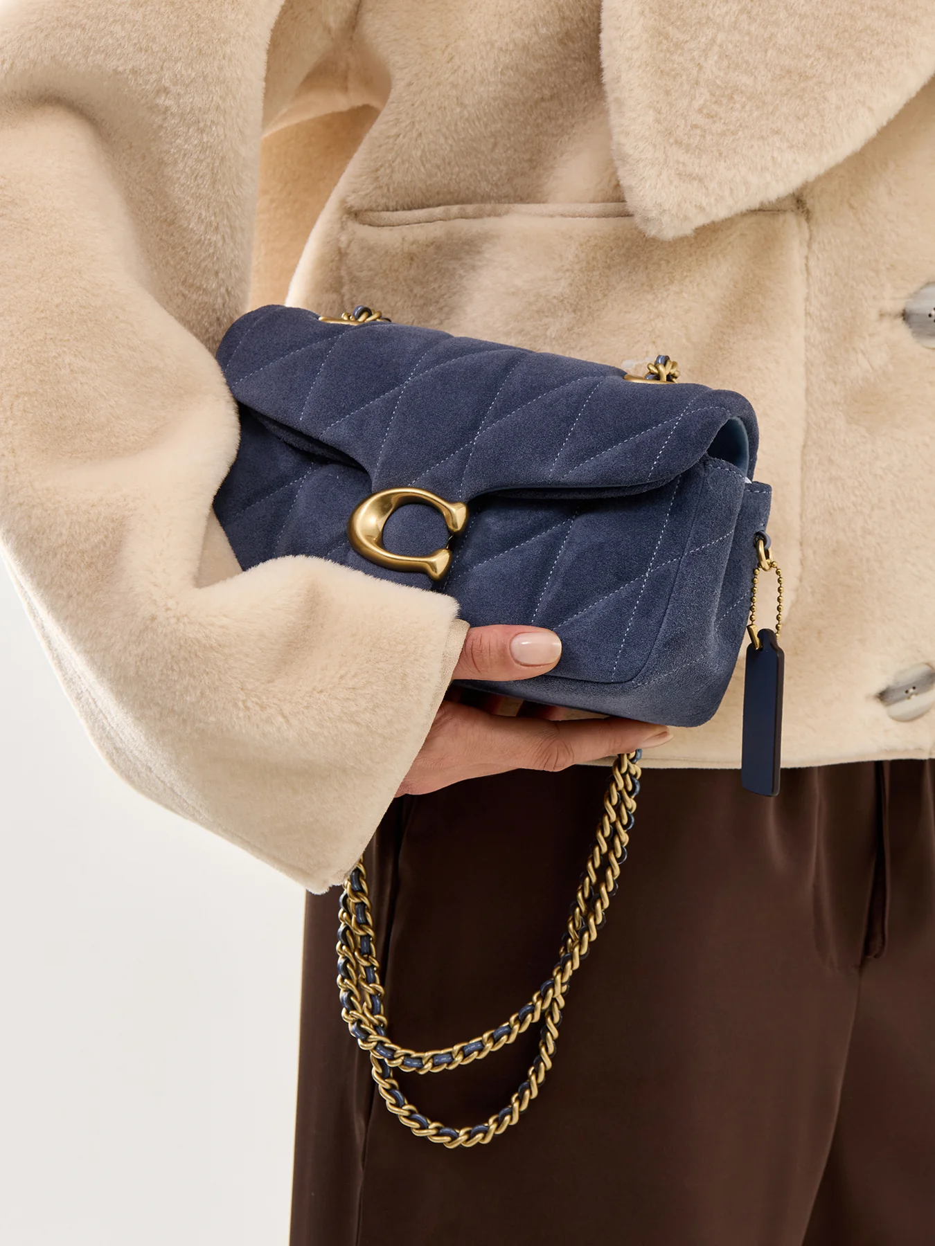 Quilted Suede Tabby Shoulder Bag 20 Blue - Image 2
