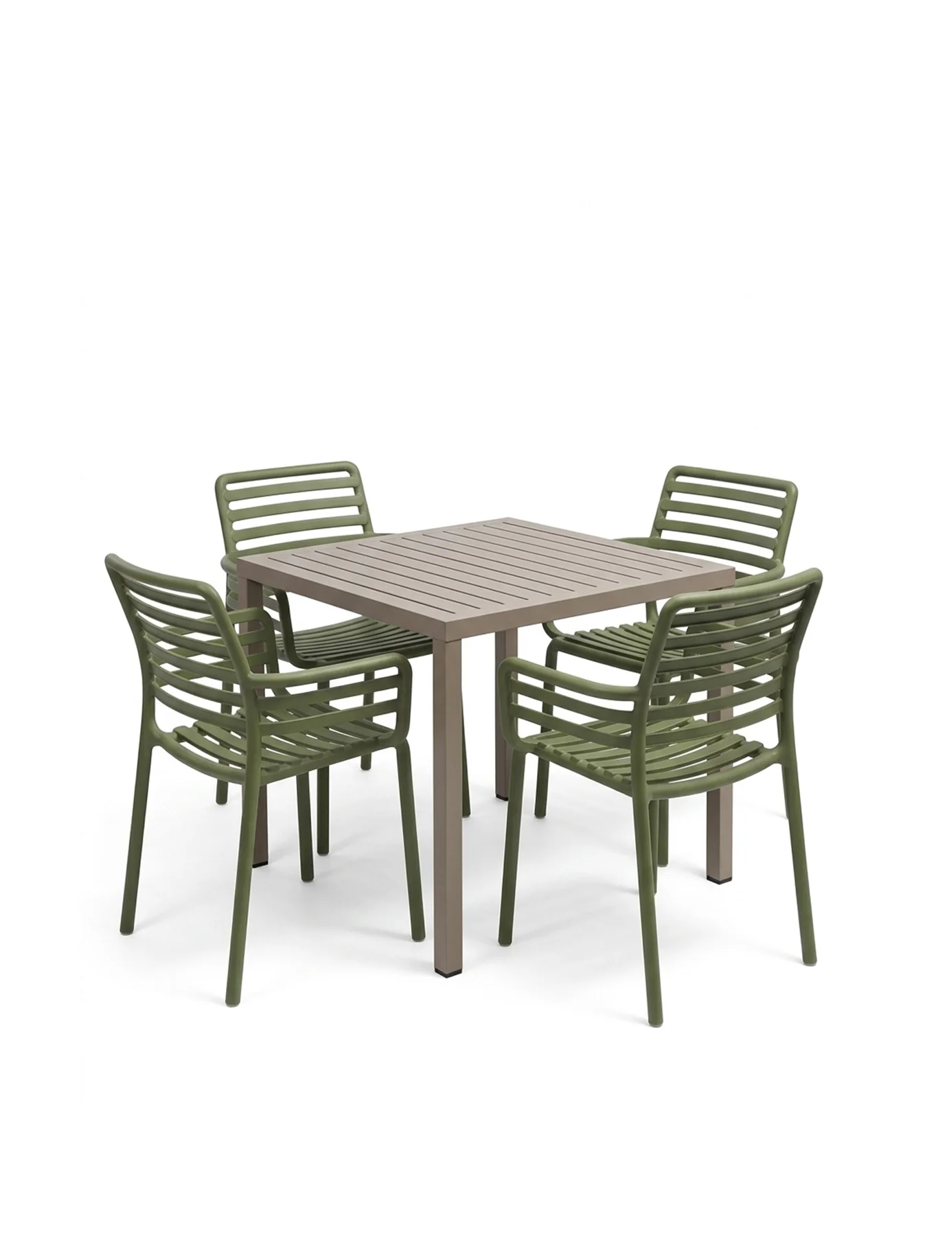 Cube Tortora Table & 4 Doga Agave Armchairs
