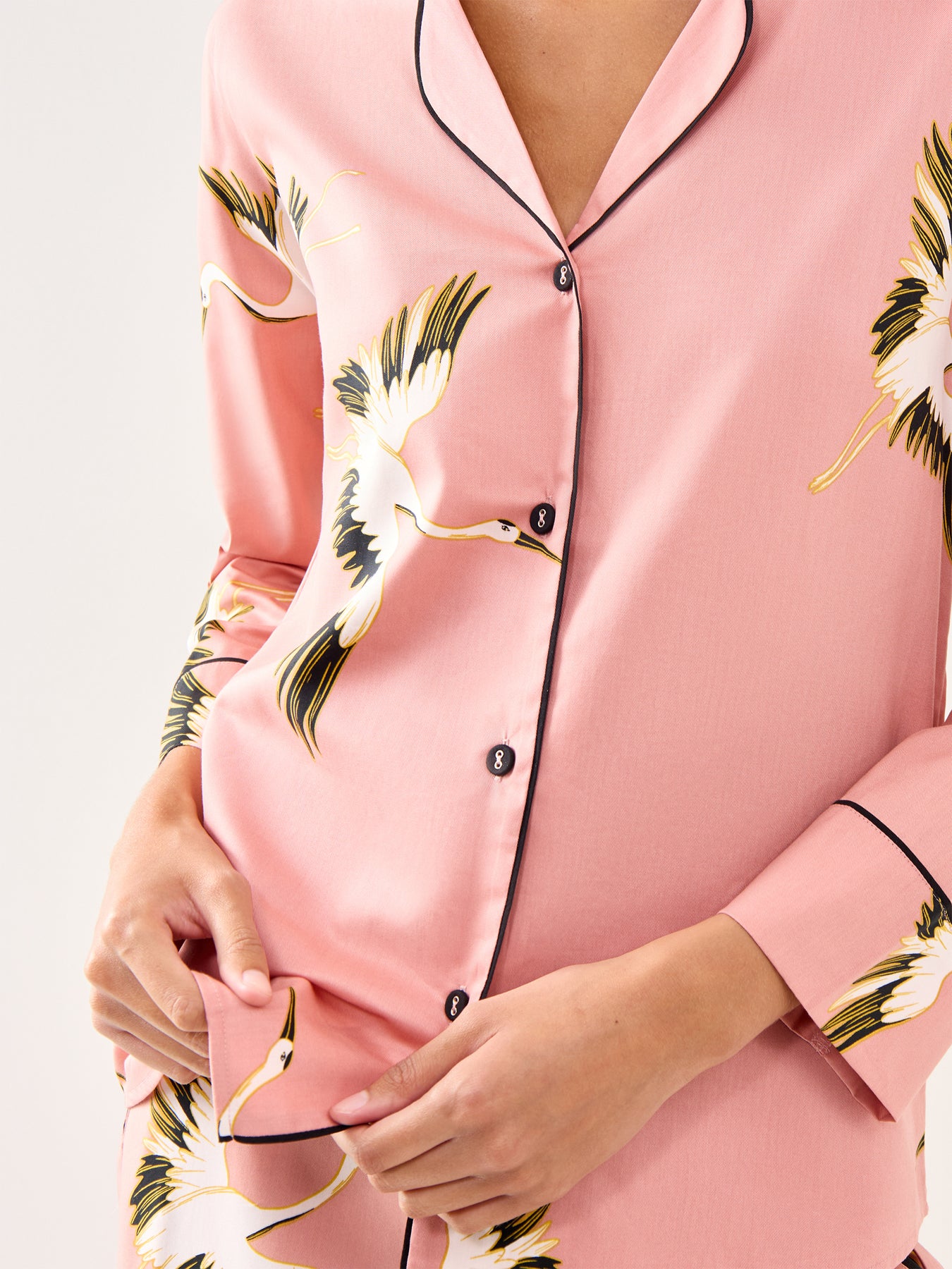 Crane Bird Cotton Pyjama Top Pink - Image 4