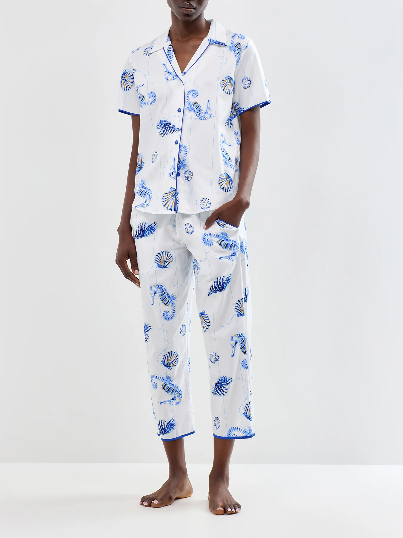 Sea Horse Stripe Cropped Pyjama Bottoms Blue - Image 2