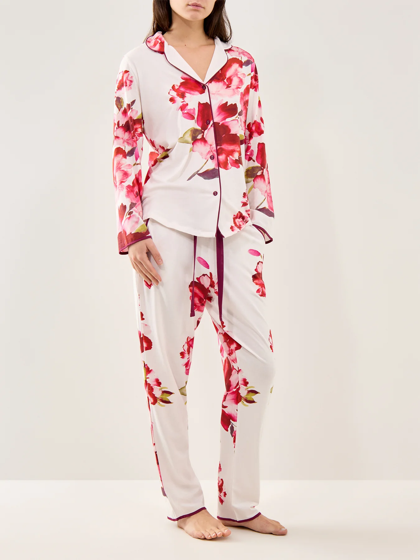 Floral Jersey Pyjama Top Oxblood - Image 2