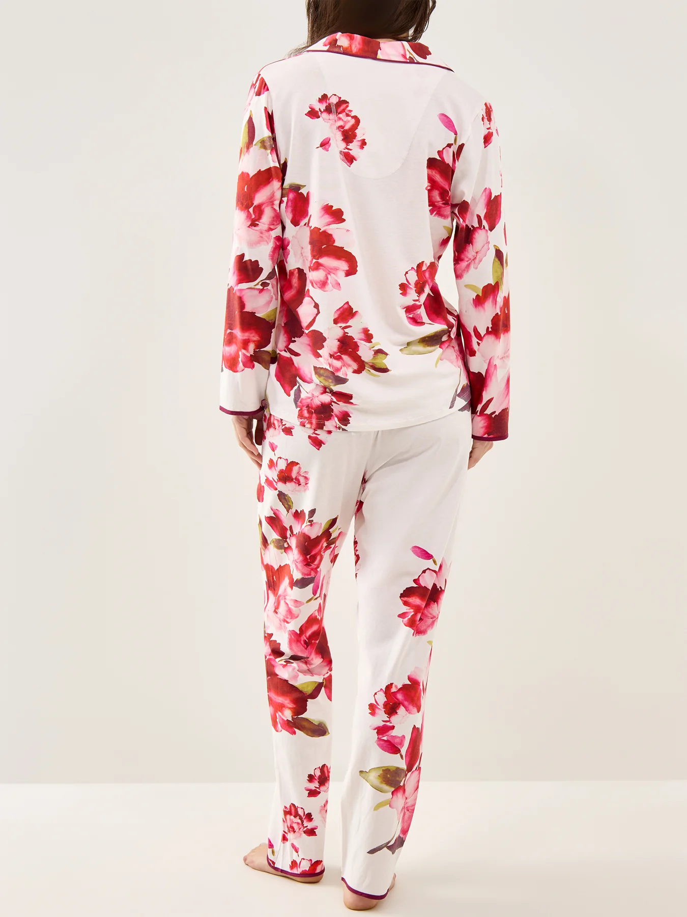 Floral Jersey Pyjama Top Oxblood - Image 3