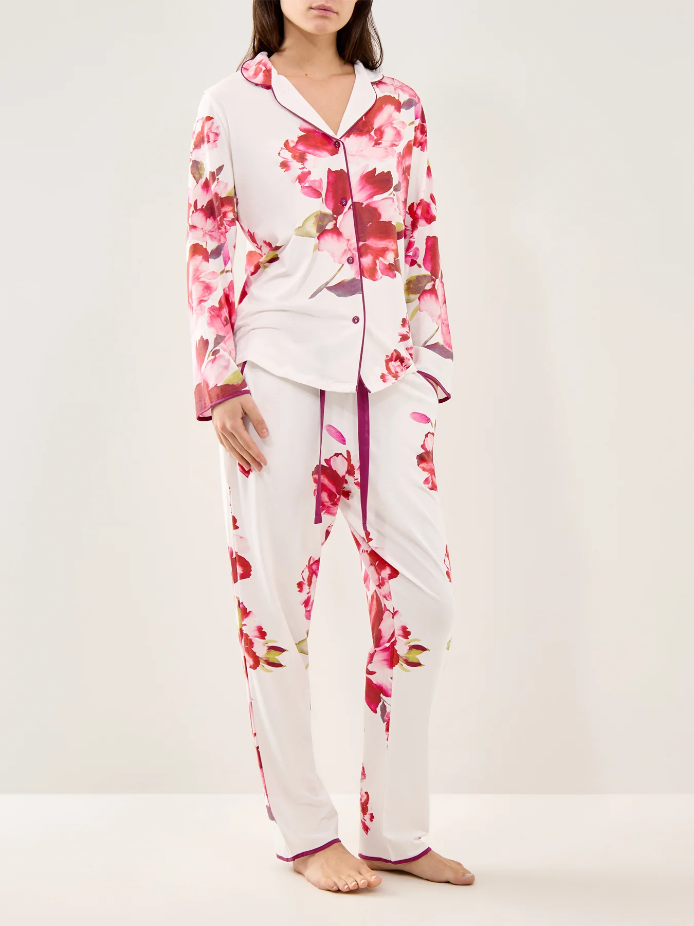 Floral Jersey Pyjama Trousers Oxblood - Image 2