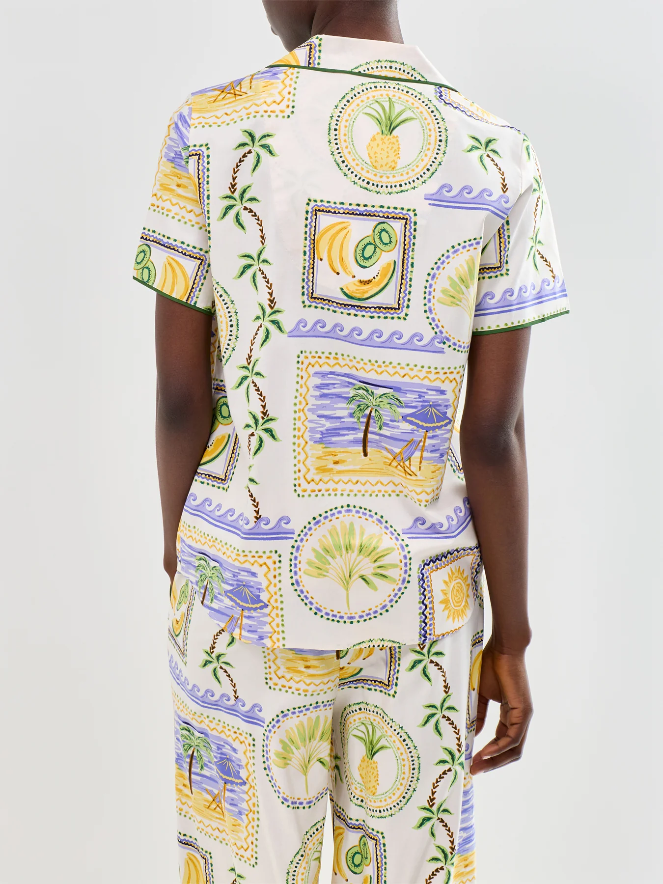 Postcard Print Pyjama Top Green - Image 3