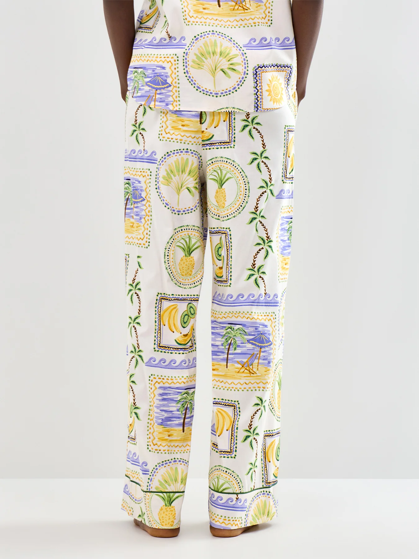 Postcard Print Wide Leg Pyjama Bottoms Green - Image 3