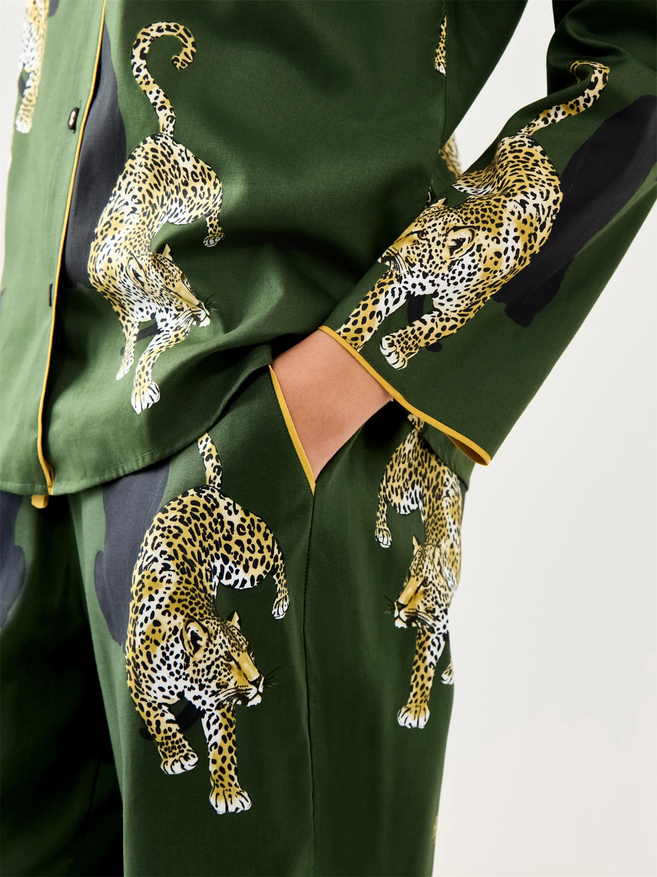 Leopard Print Pyjama Bottoms Olive Green - Image 4