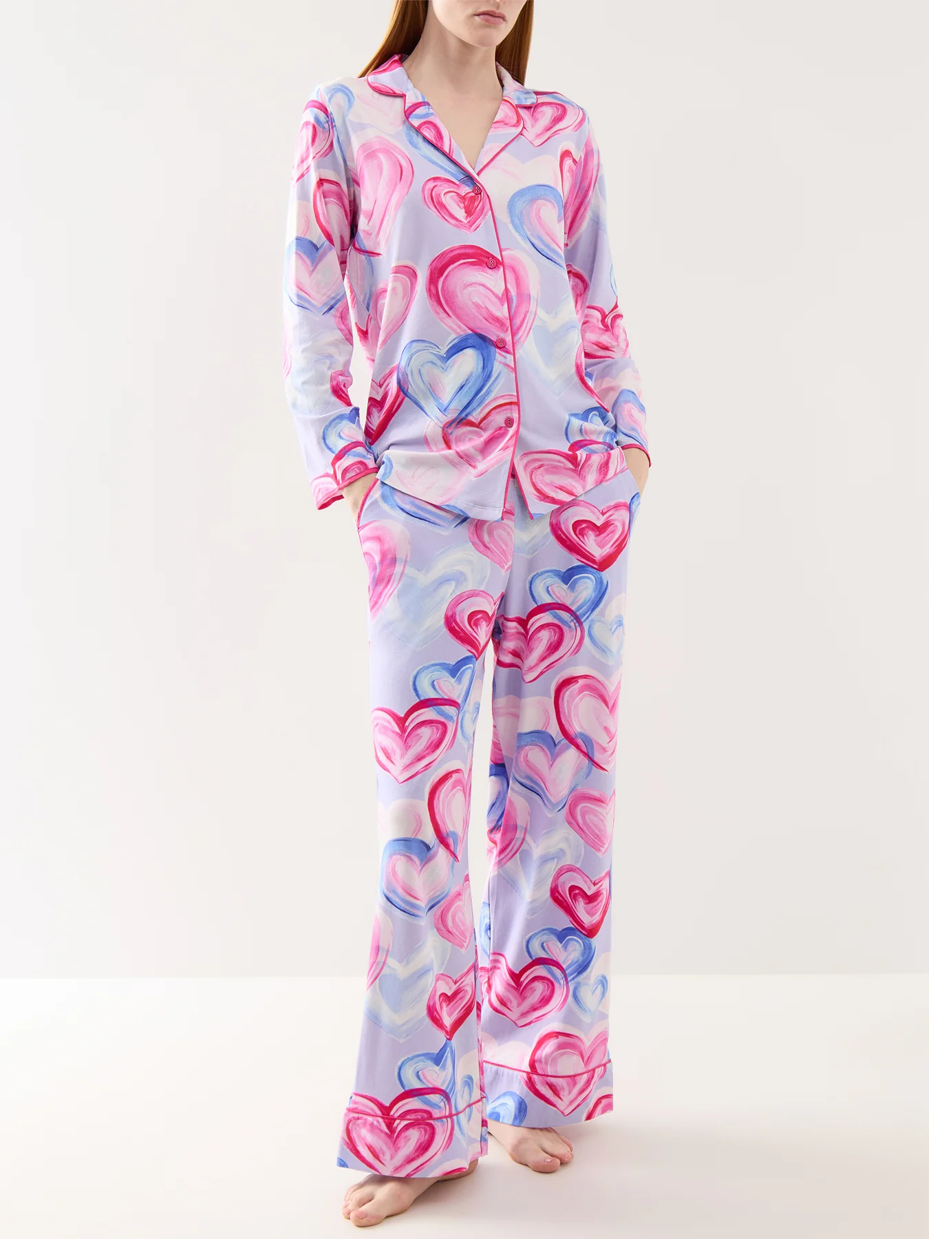 Pink Heart Printed Jersey Wide Leg Pyjama Bottoms - Image 2