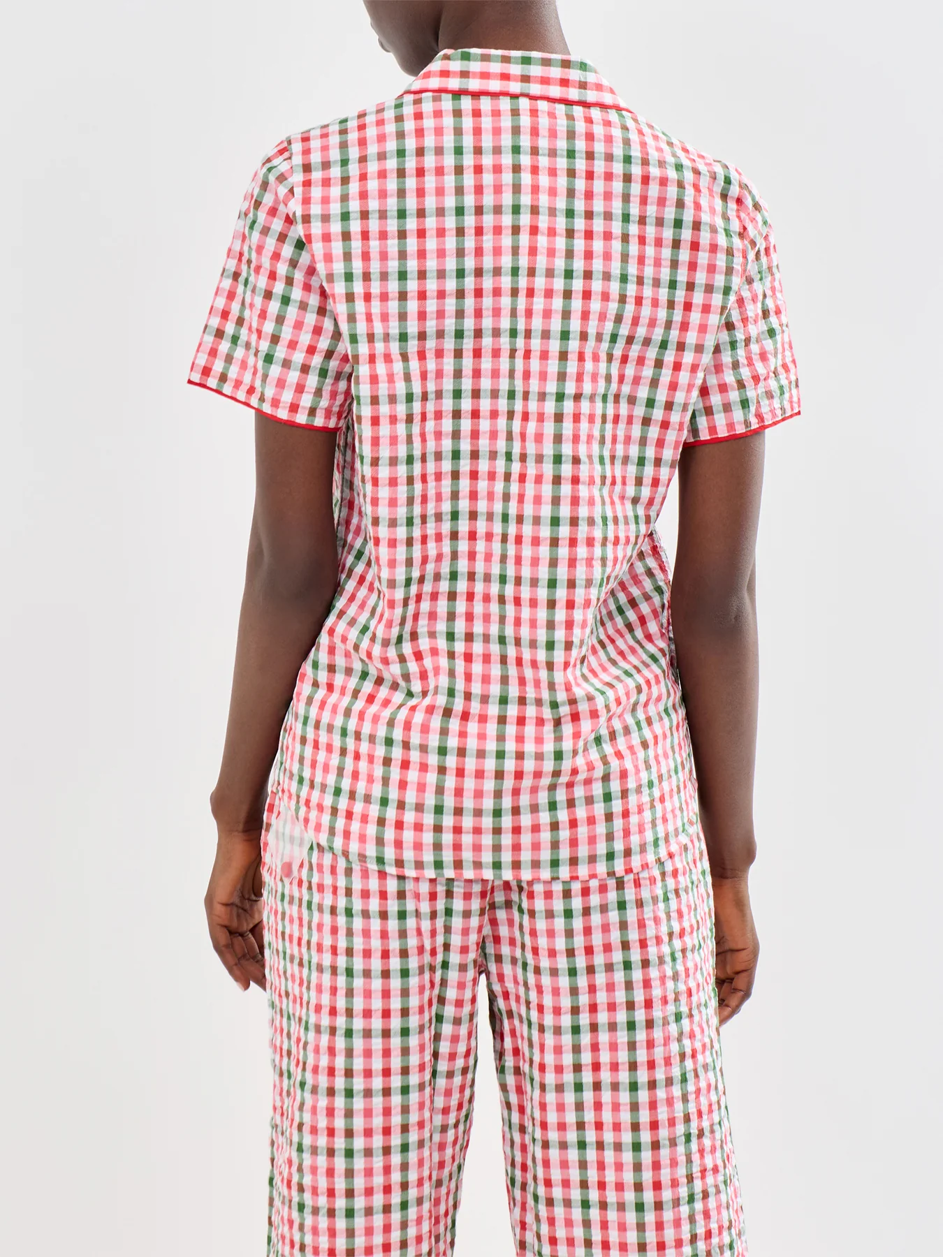 Seersucker Check Pyjama Top Red - Image 3