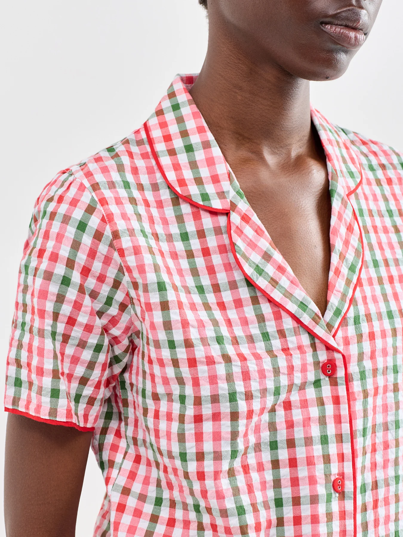 Seersucker Check Pyjama Top Red - Image 4