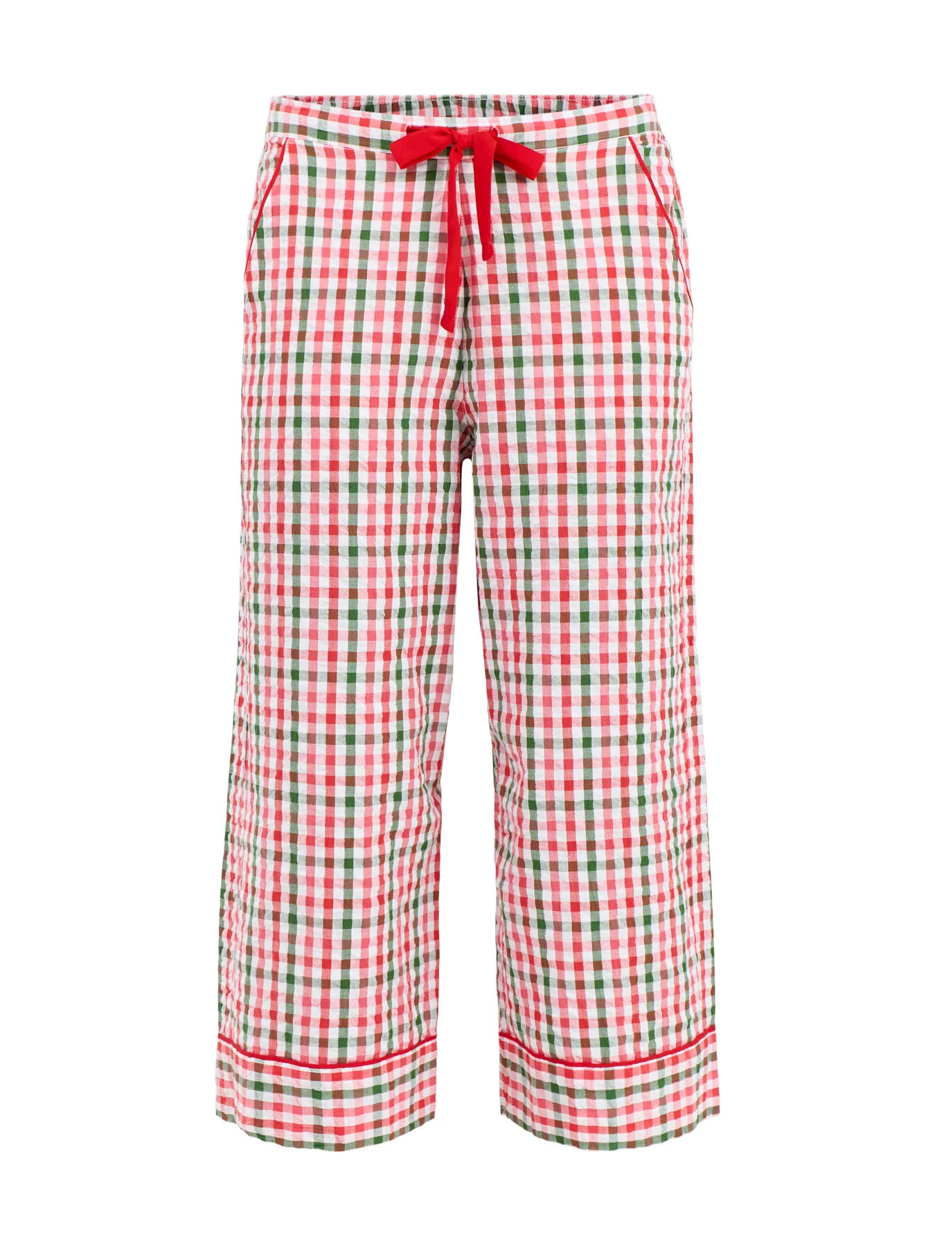 Seersucker Wide Leg Cropped Pyjama Bottoms Red