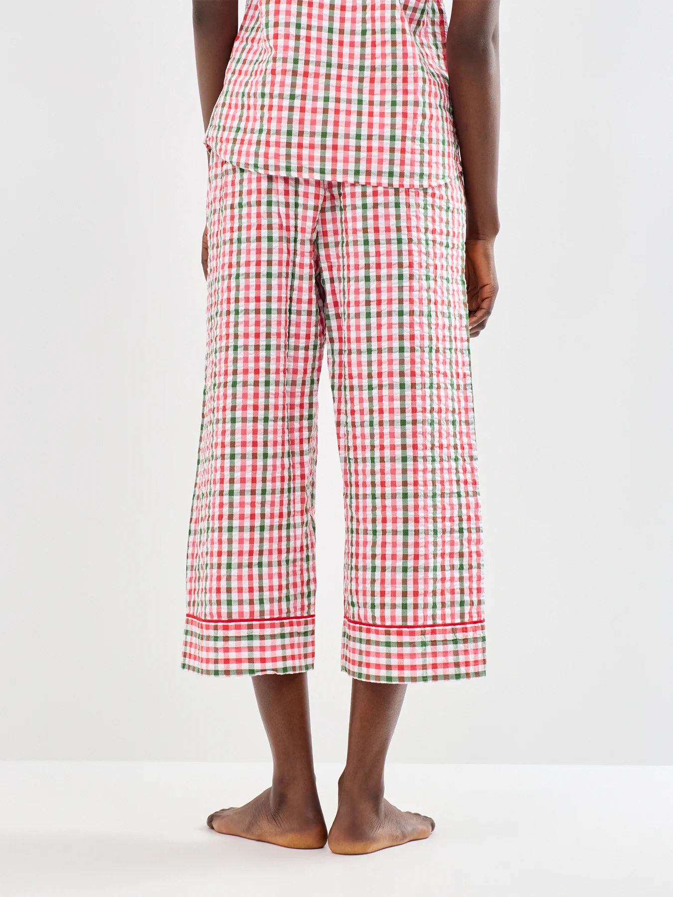 Seersucker Wide Leg Cropped Pyjama Bottoms Red - Image 3