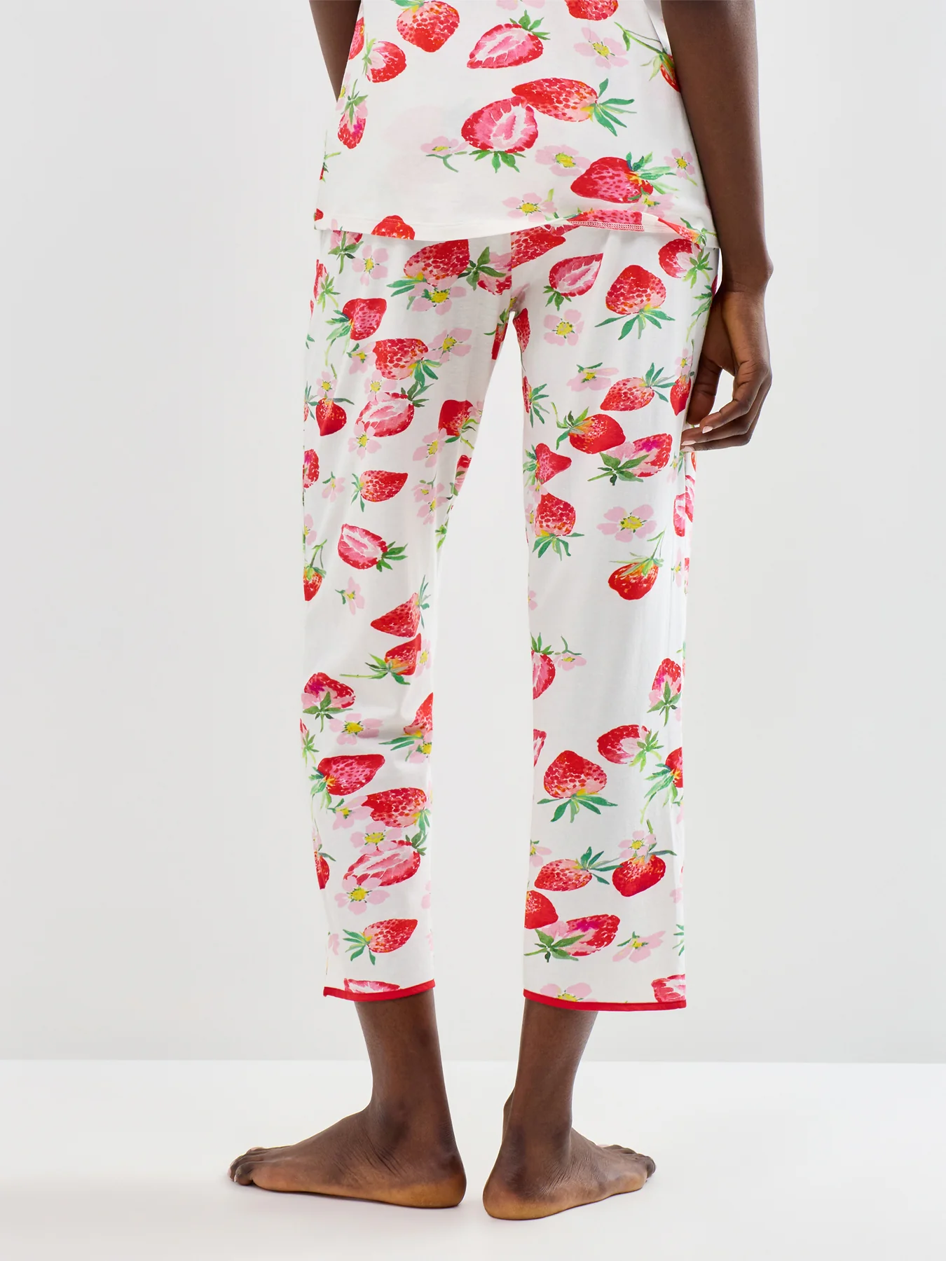 Strawberry Print Cropped Pyjama Bottoms Red - Image 3
