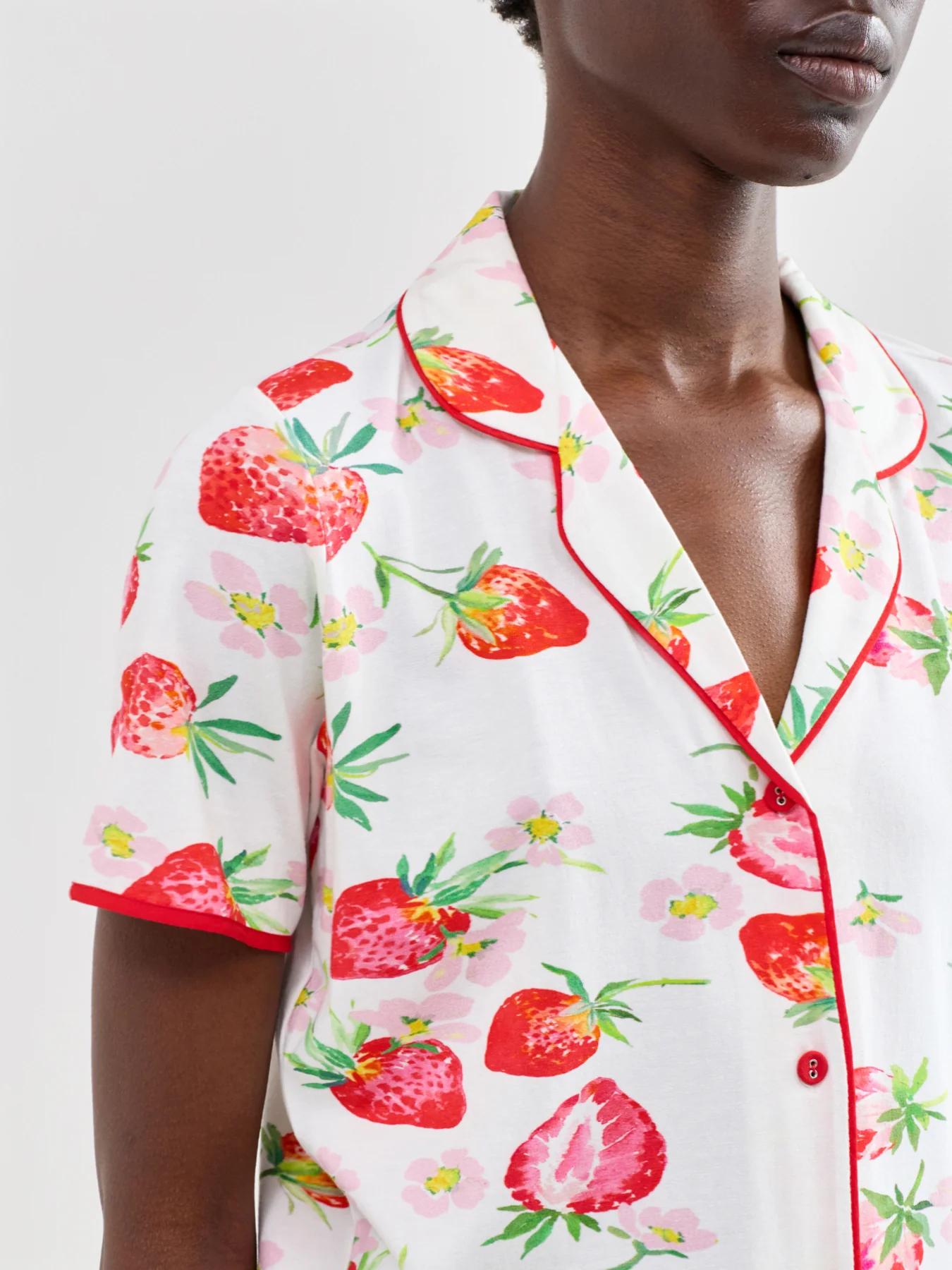 Strawberry Print Pyjama Top Red - Image 4