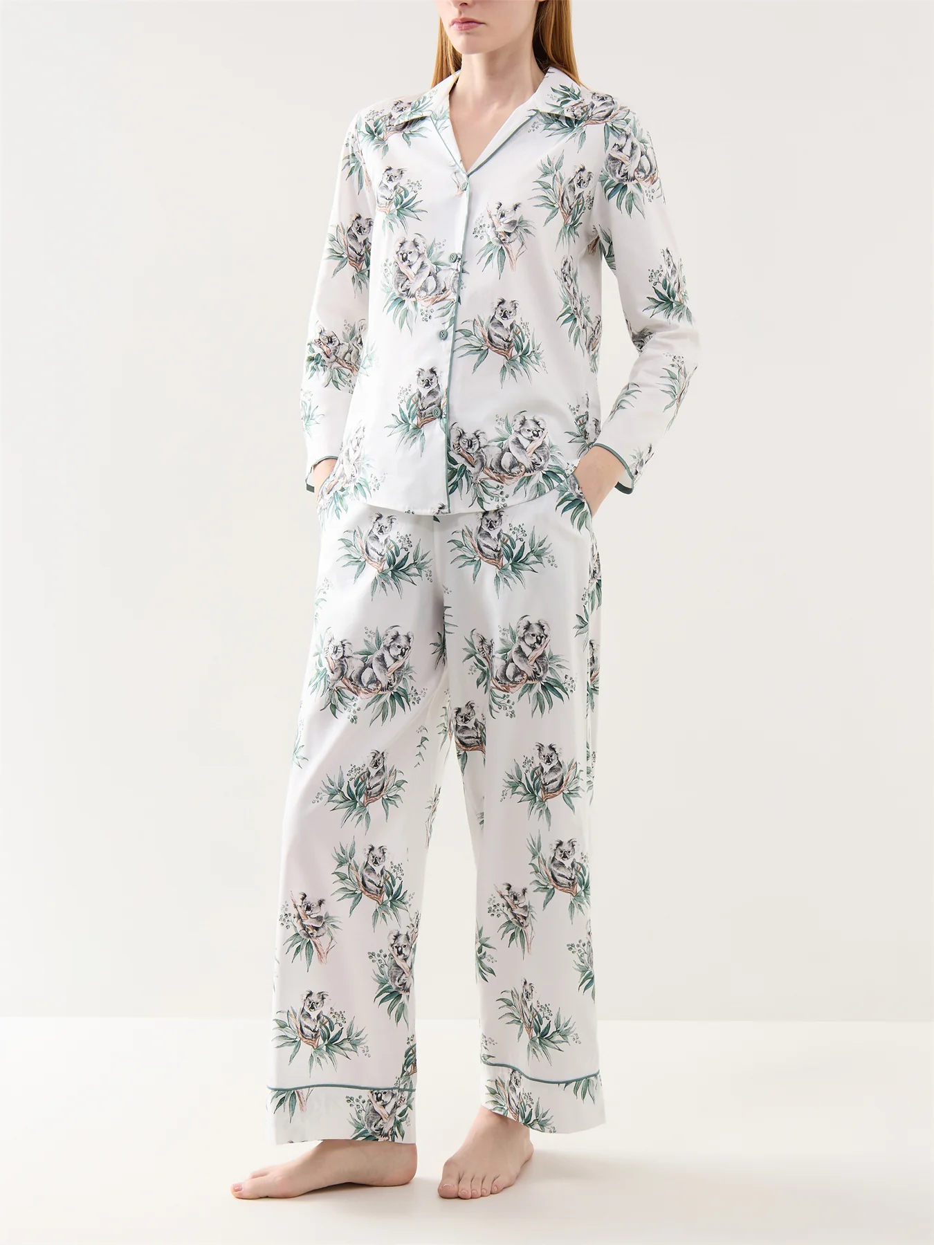 Koala Print Wide Leg Pyjama Bottoms Green - Image 2
