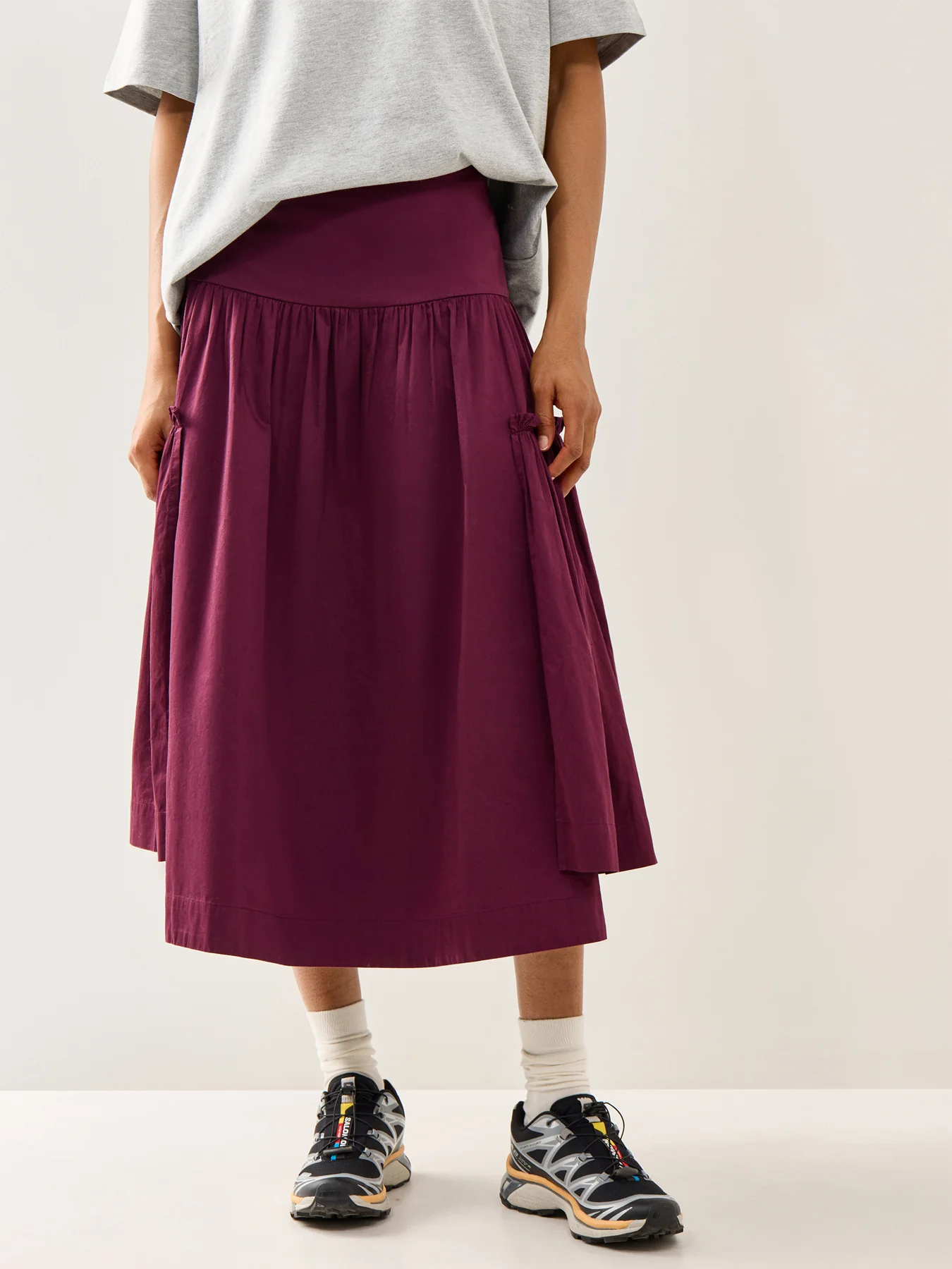 Berta Flared Midi Skirt Burgundy - Image 4
