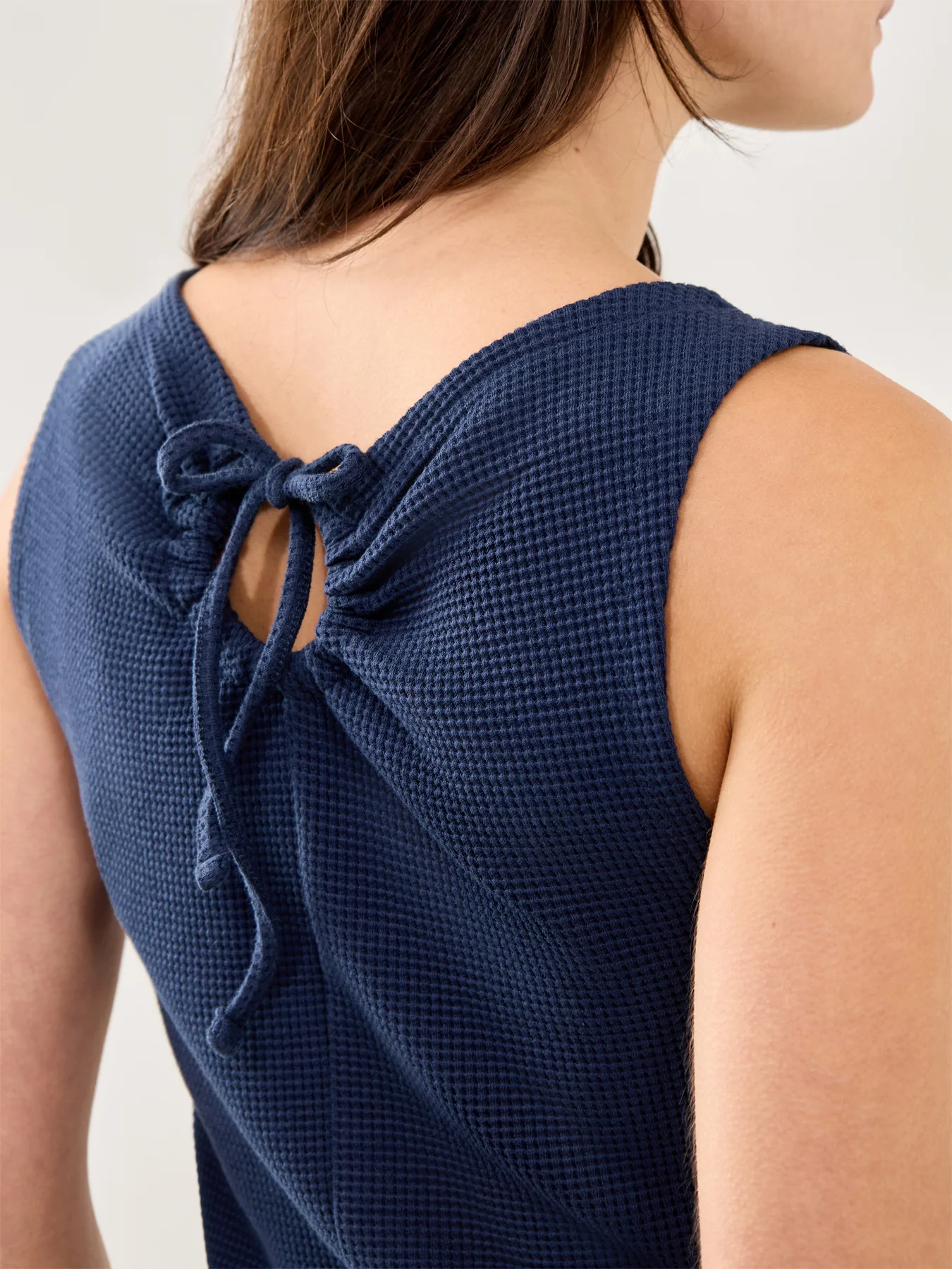 Devon Pointelle Polo Navy Organic Cotton - Image 3