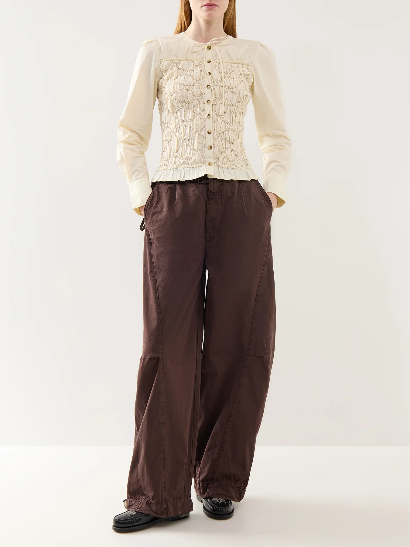 Elliana Smocked Cardigan Cream - Image 2