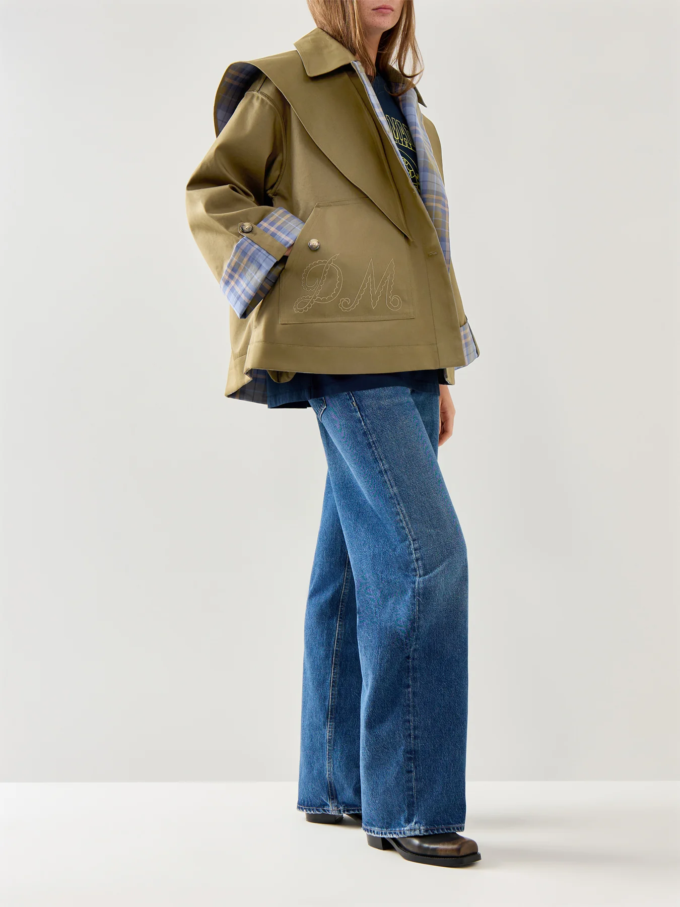 Jerry Crop Trench Coat Olive Organic Cotton - Image 2