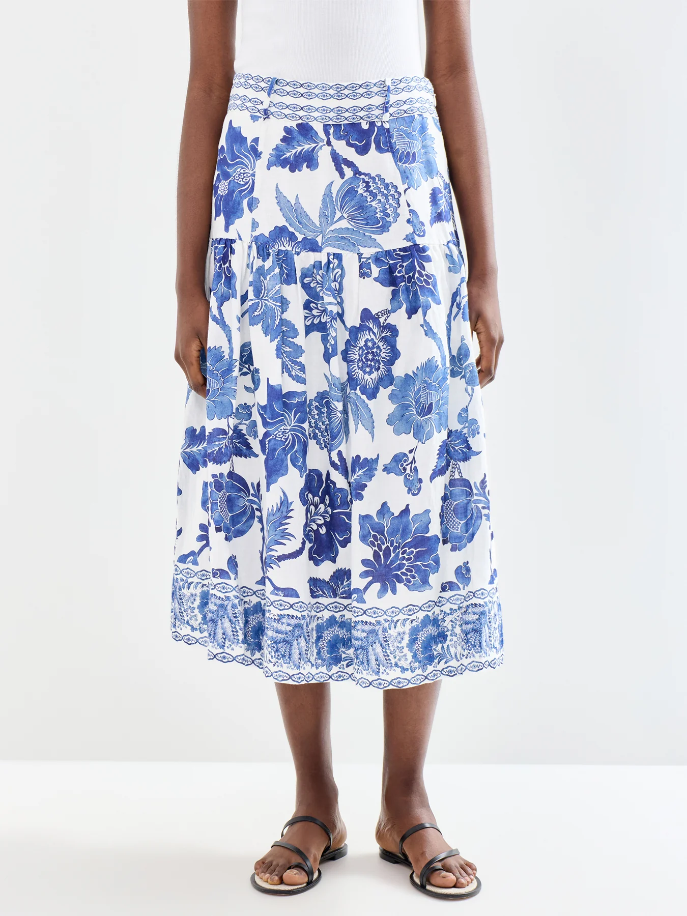 Petrine Linen A-Line Skirt Blue - Image 4