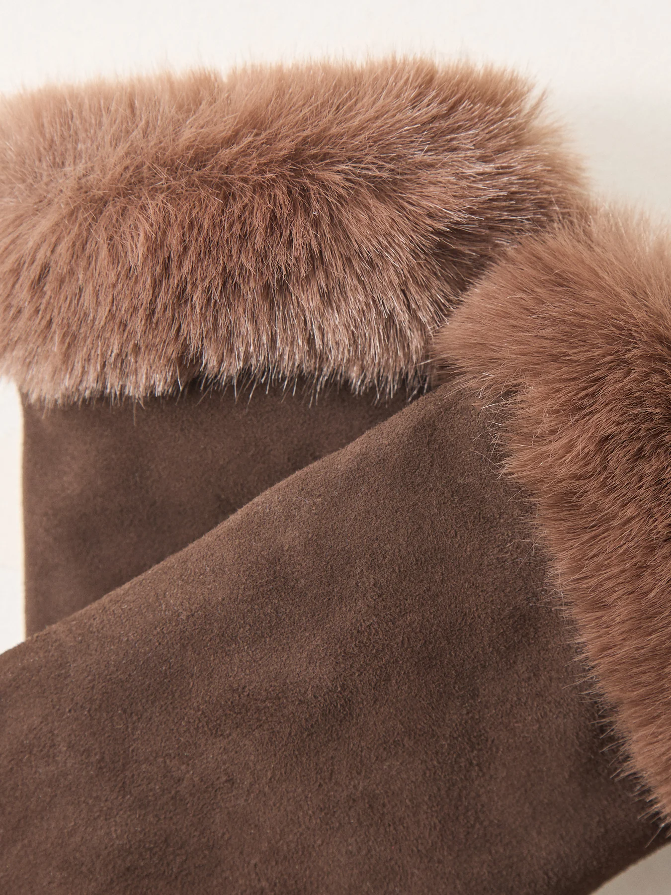 Eva Suede Fingerless Mittens Brown - Image 2