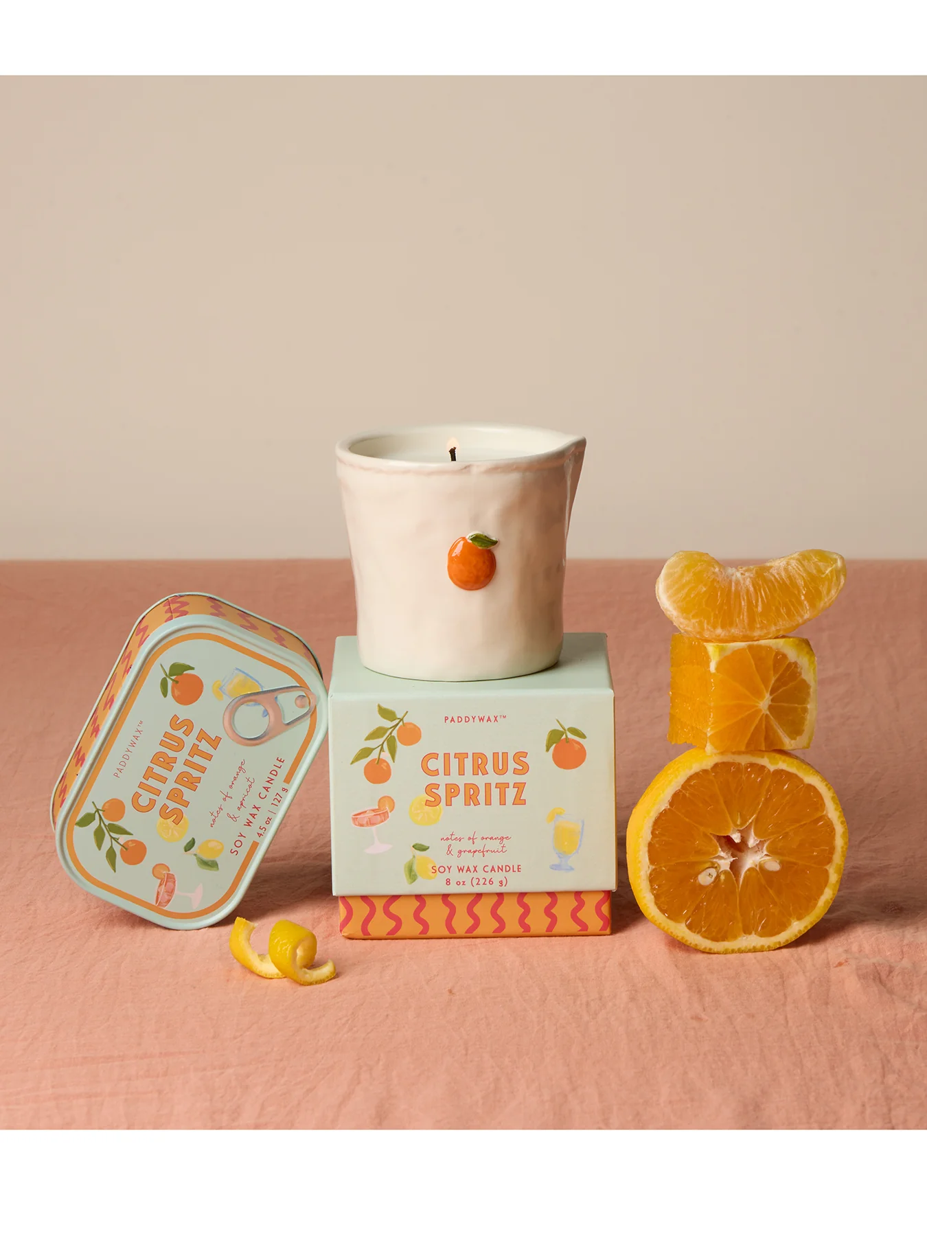 Orange Embossed Ceramic Candle Citrus Spritz 226g - Image 3