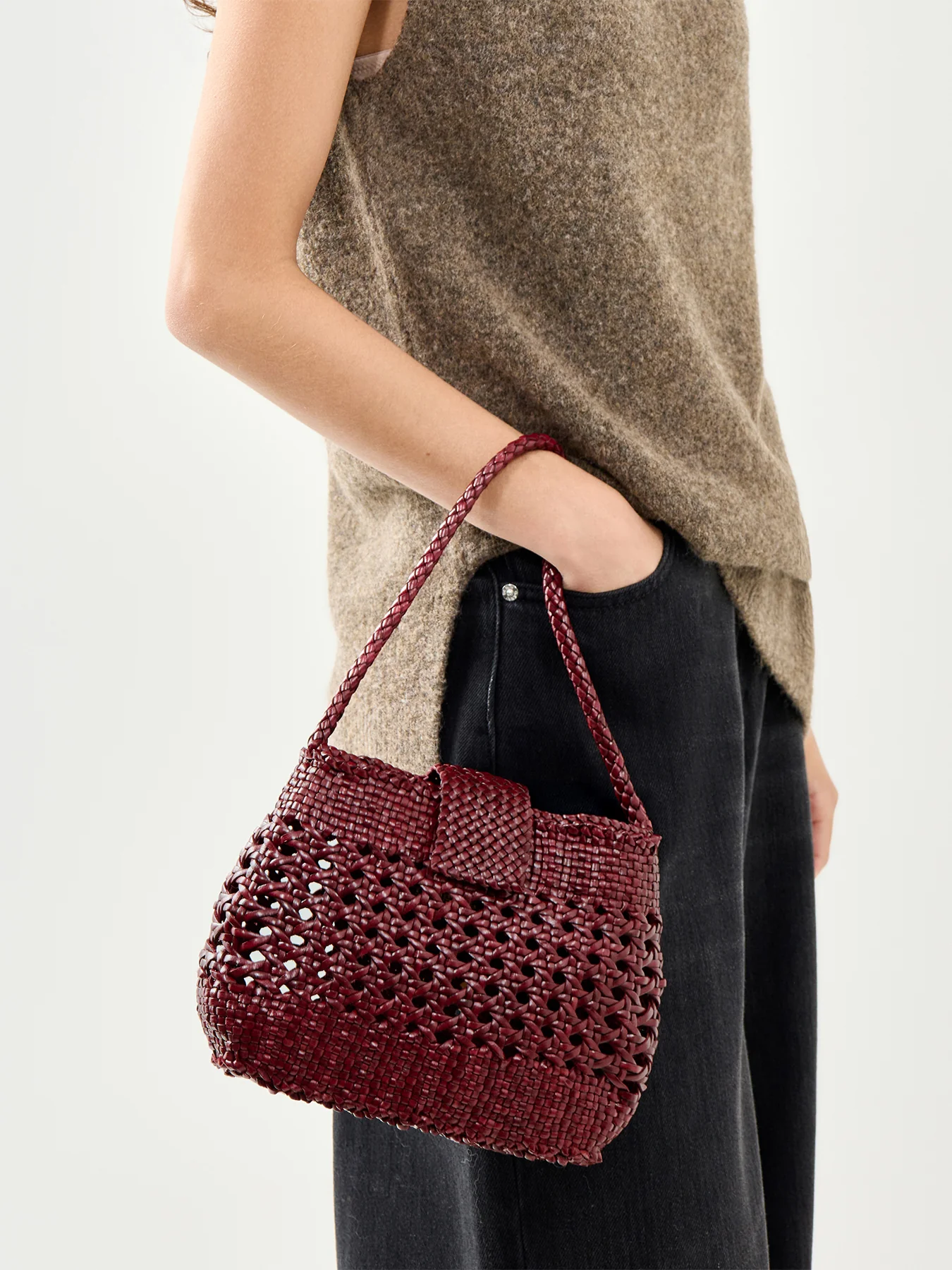 Rixo x Dragon Diffusion Amoria Woven Leather Bag Burgundy - Image 2