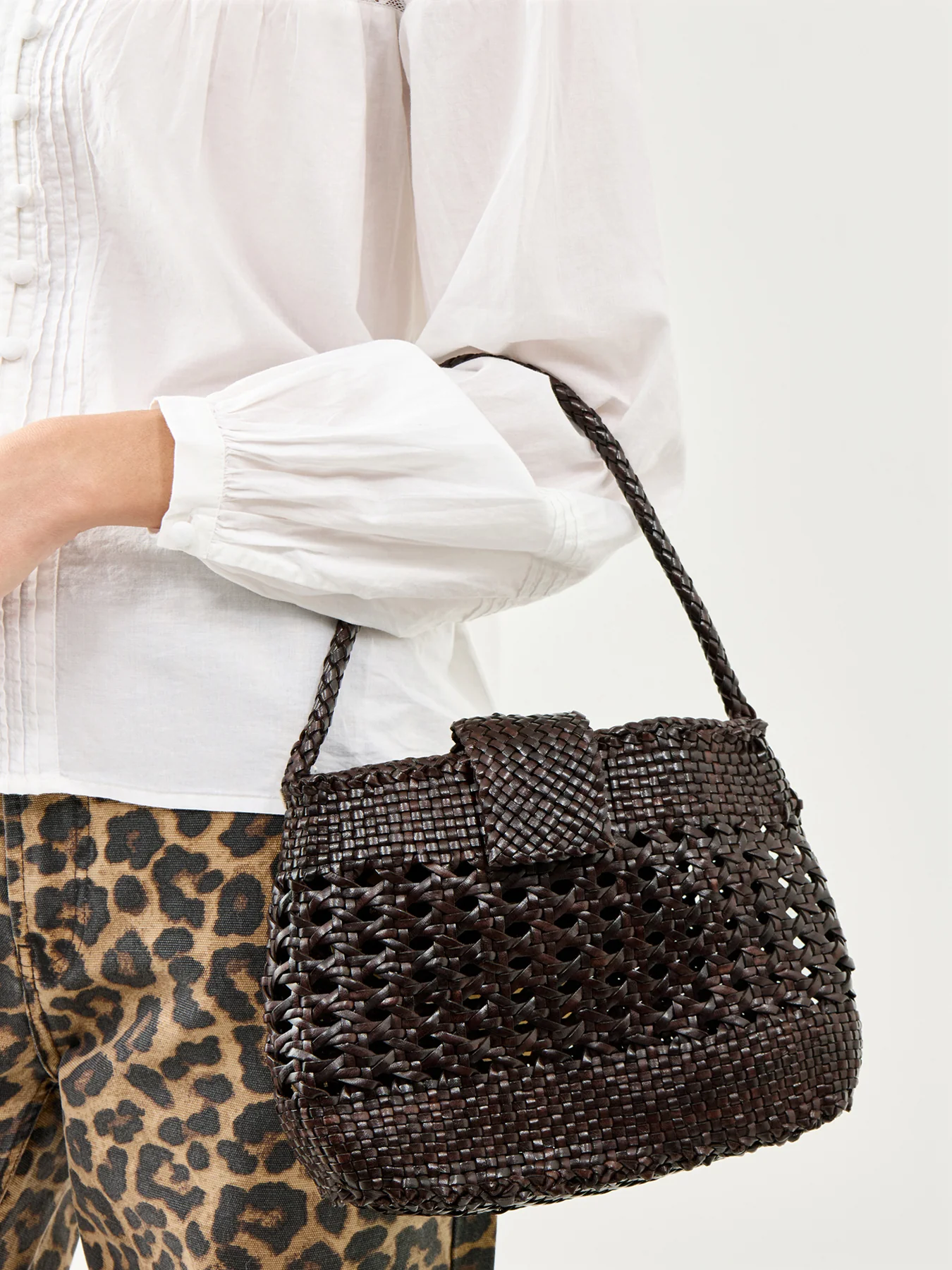 Rixo x Dragon Diffusion Amoria Woven Leather Bag Dark Brown - Image 2