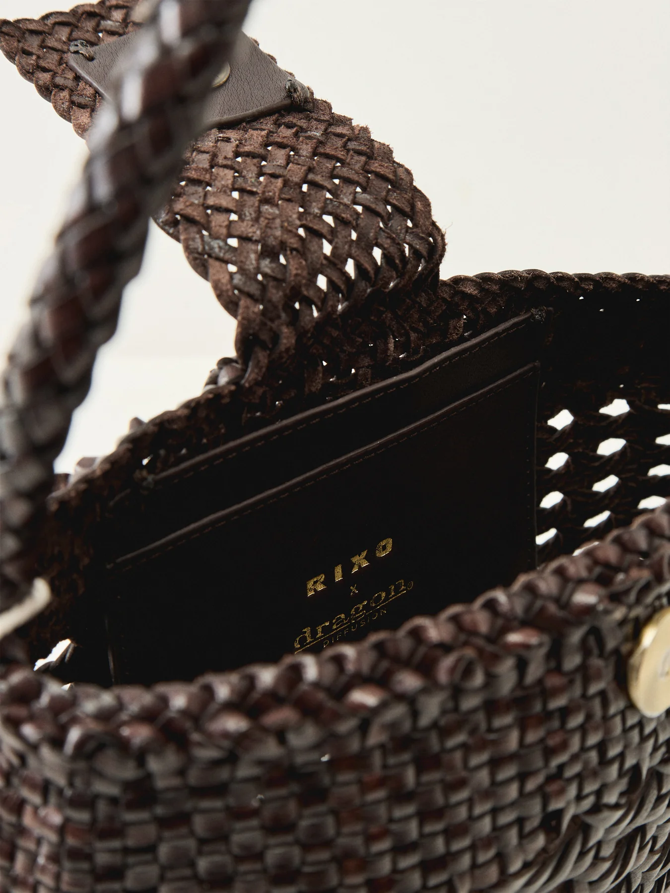 Rixo x Dragon Diffusion Amoria Woven Leather Bag Dark Brown - Image 5