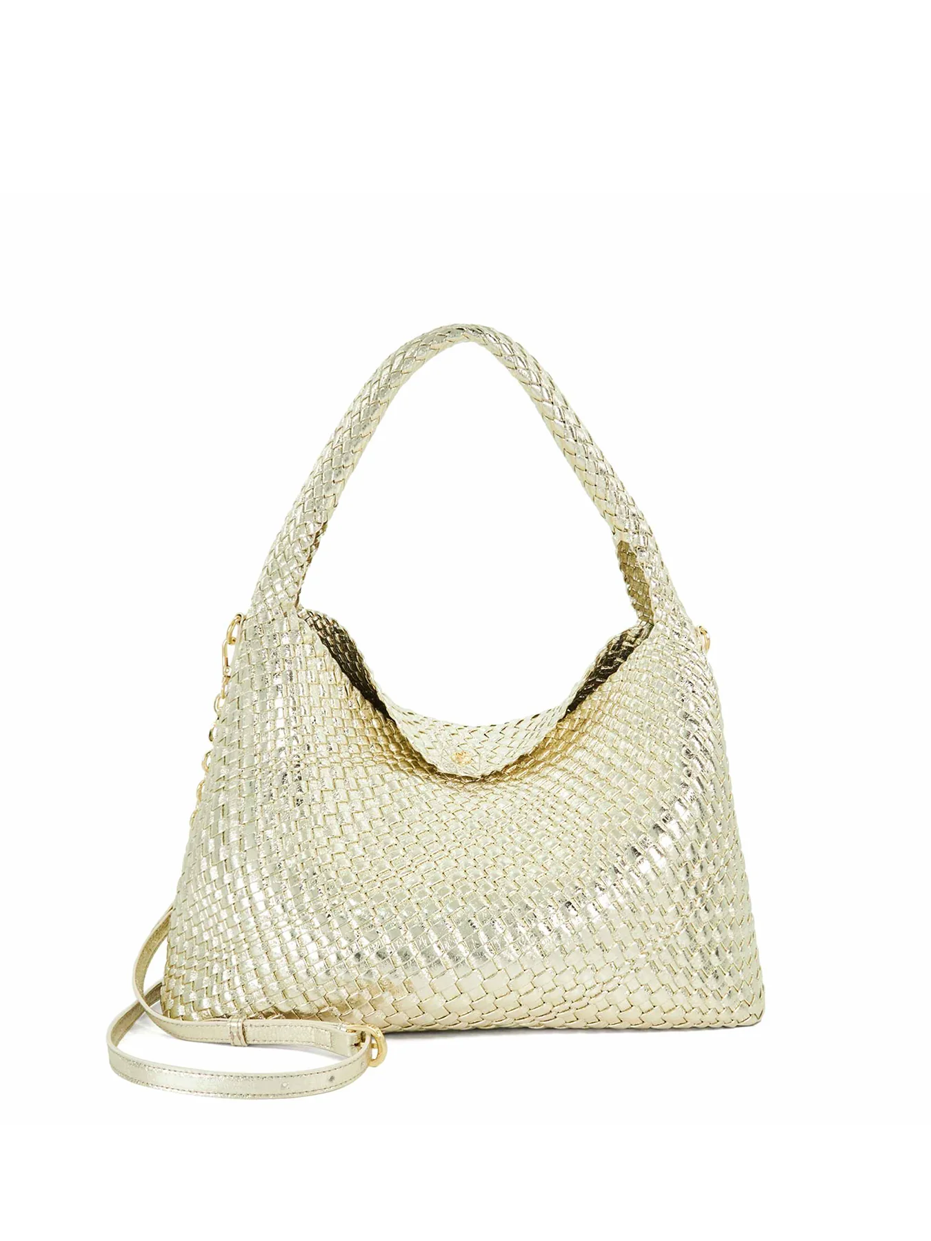 Deliberate L Gold Woven Shoulder Bag