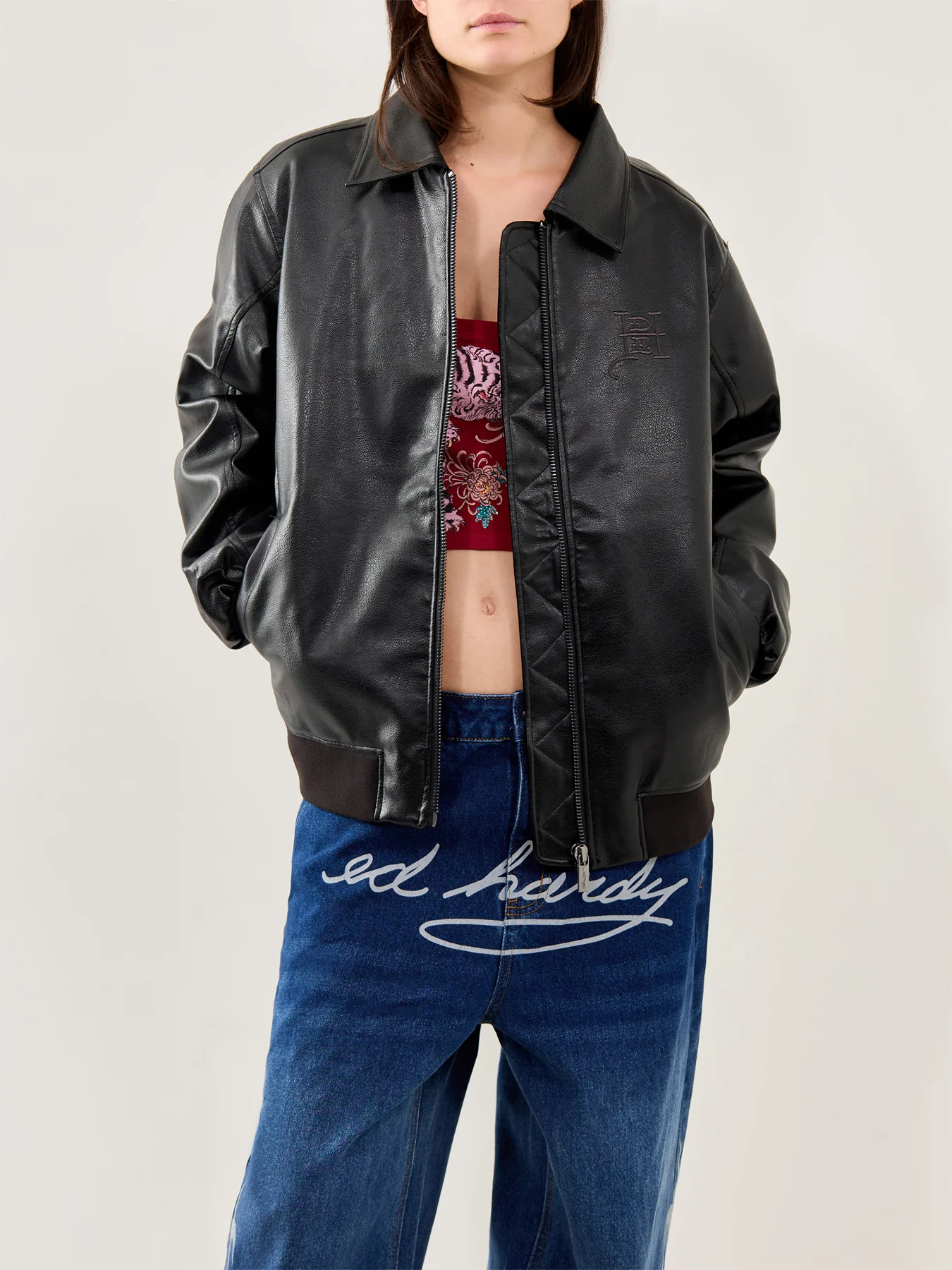 Cobra Embossed Vegan Leather Jacket Black - Image 4