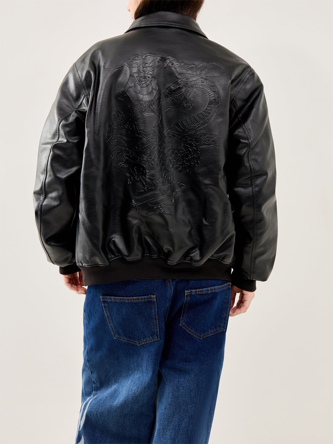 Cobra Embossed Vegan Leather Jacket Black - Image 5