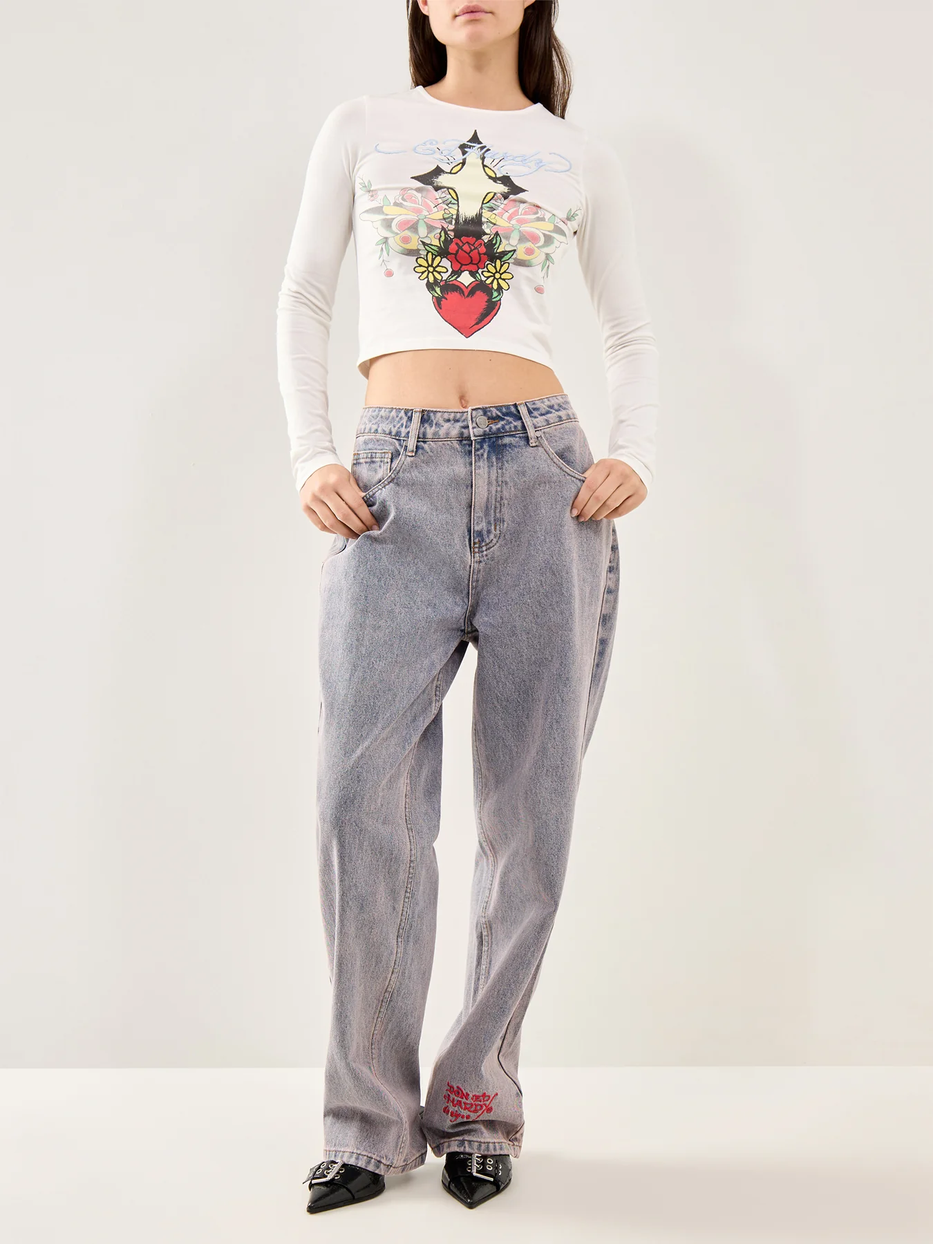 Heart Cross Long Sleeve T-Shirt White - Image 2