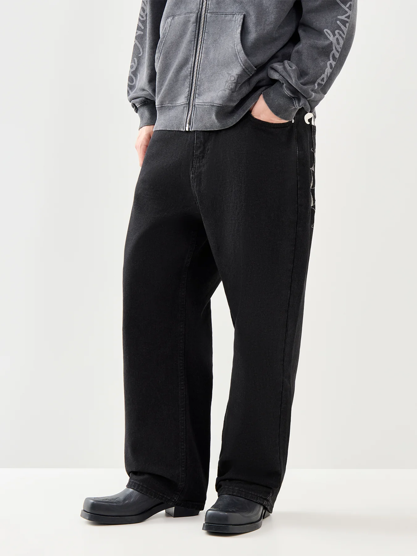Black Widow Baggy Denim Trousers Black - Image 4