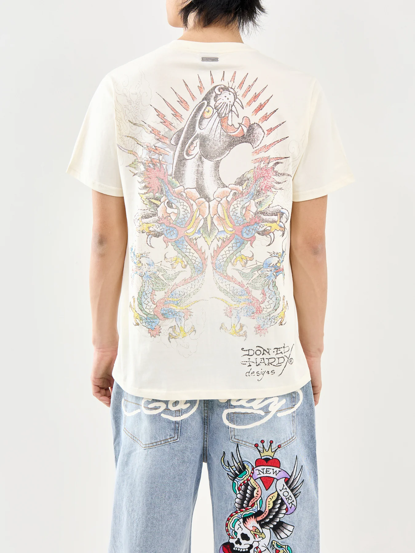 Dragon Panther Graphic T-Shirt Cream - Image 2